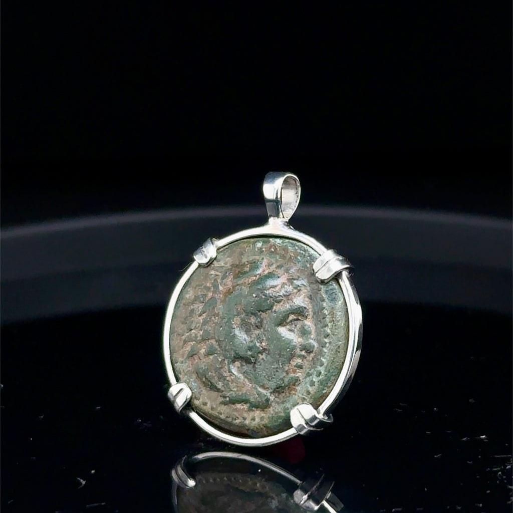 Ancient Greek Alexander The Great coin in sterling silver pendant