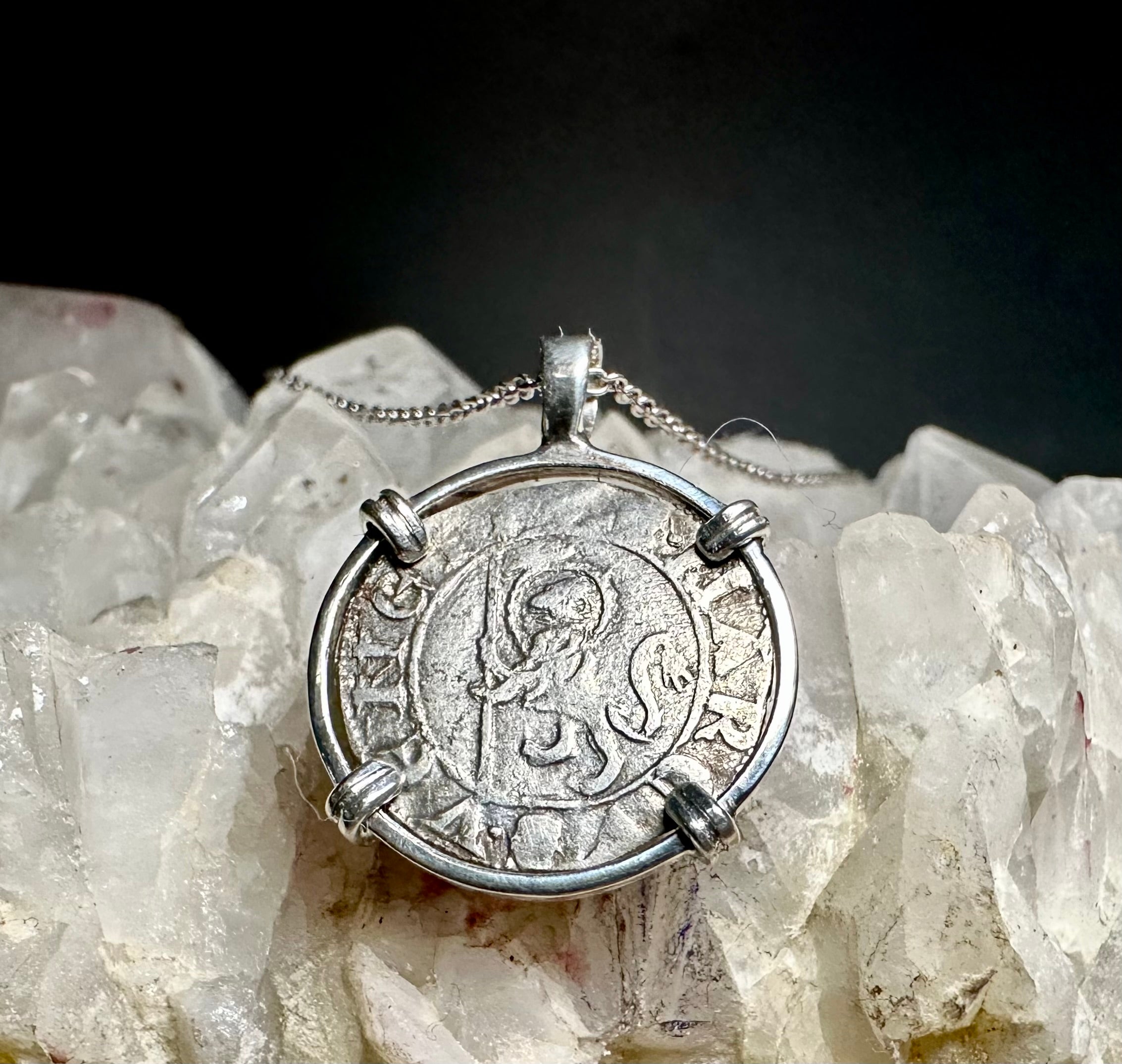 Medieval Italian Christian Lion and St Mark coin in sterling silver pendant