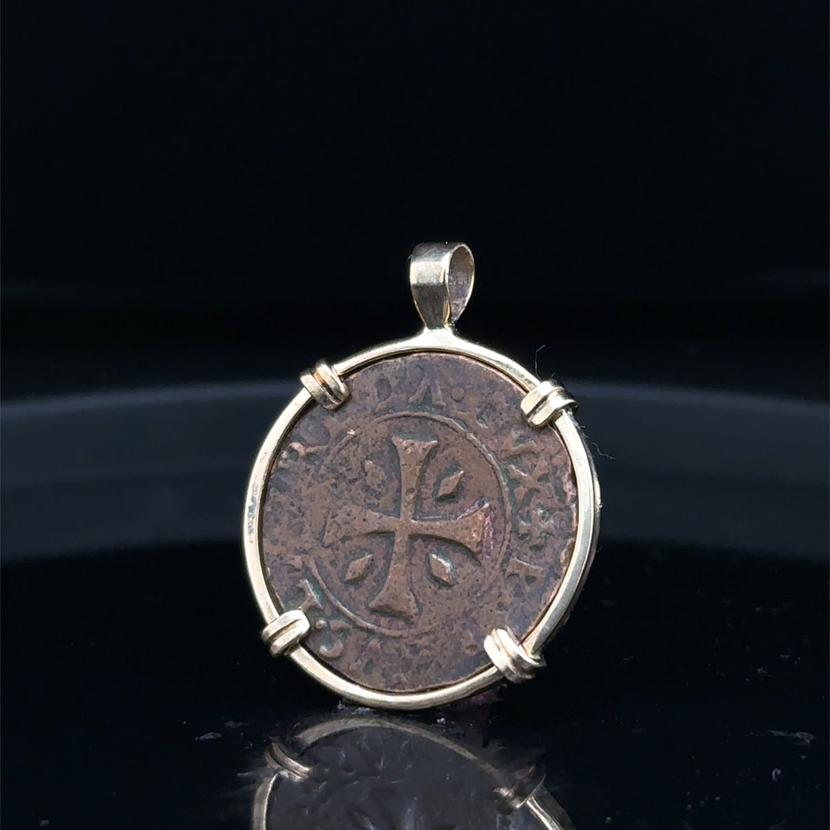 16th Century Christian Cross and Lion Vatican Coin in 14k Yellow Gold Filled Pendant