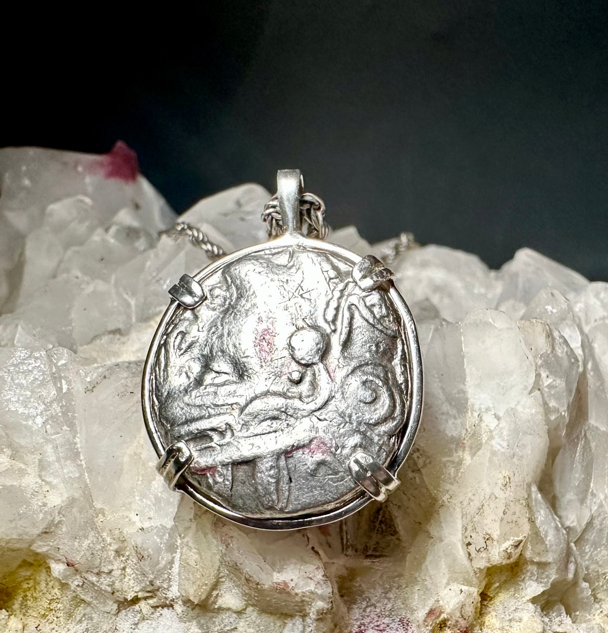 Ancient Athenian Greek Owl and Athena silver tetradrachm in sterling silver pendant