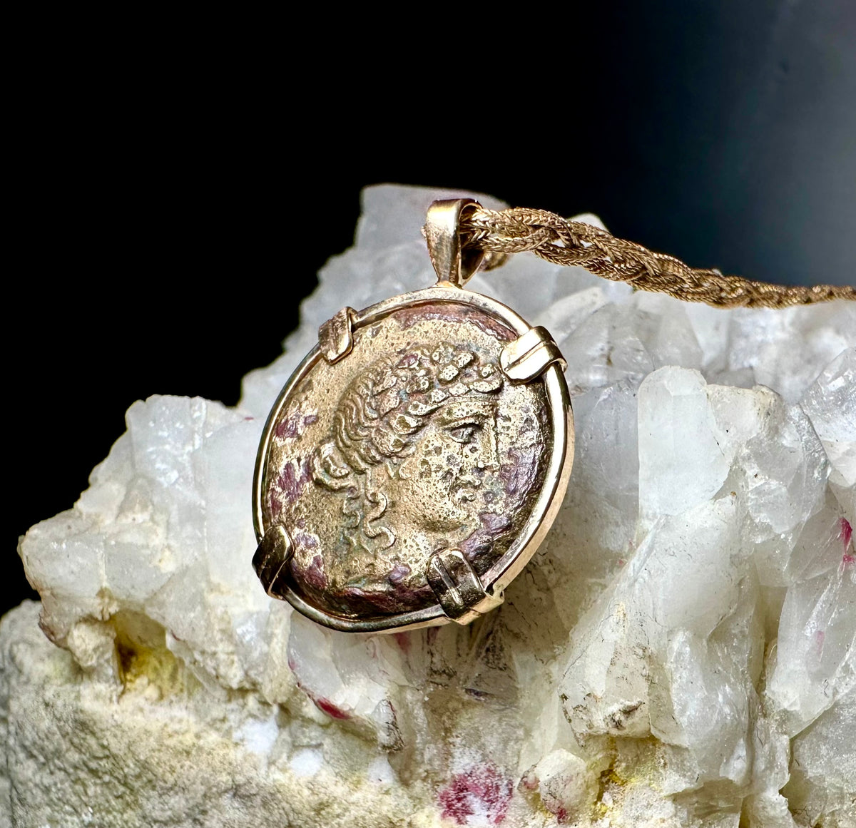Ancient Greek Dionysus and centaur coin in 14k yellow gold filled