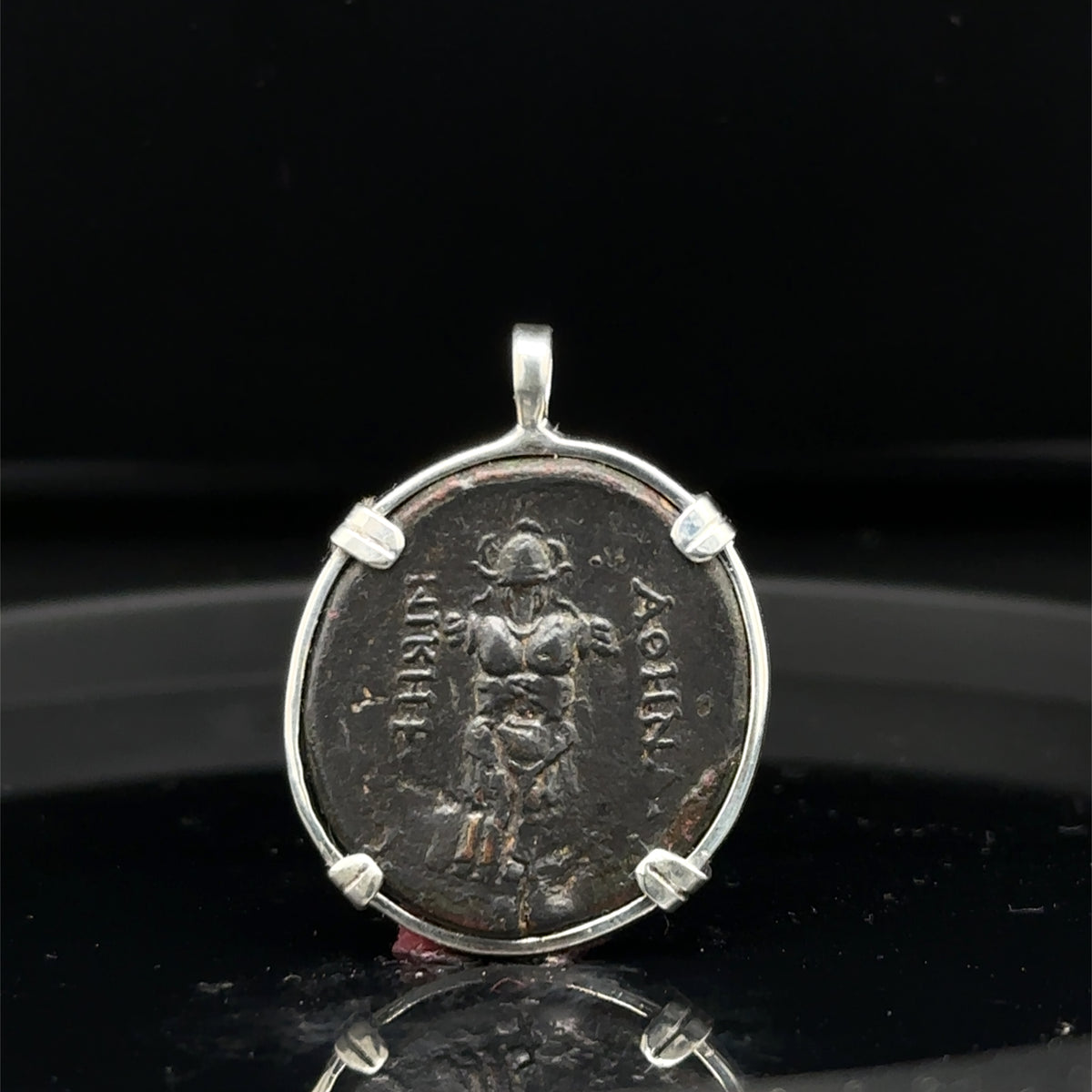 Ancient Greek Armor and Athena coin in sterling silver pendant