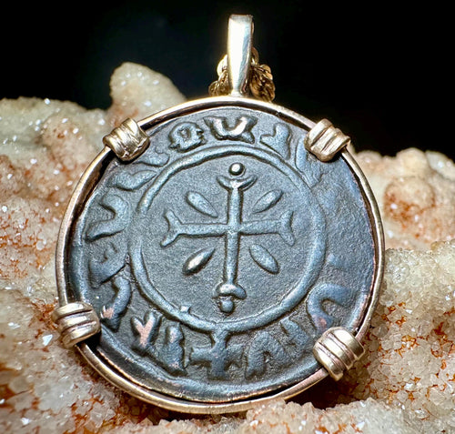 Genuine 12th century Templar Crusader Coin in 14k yellow gold filled Pendant