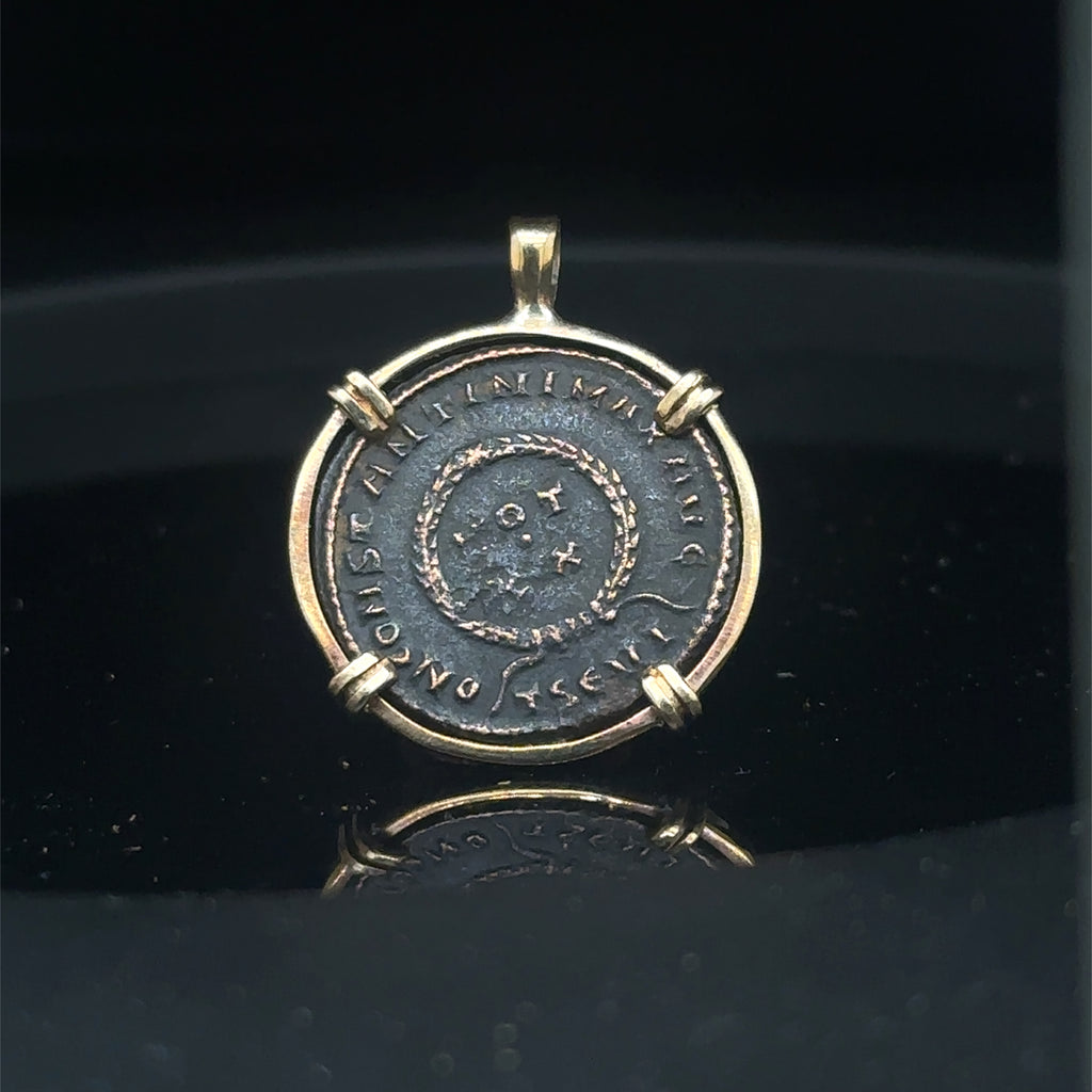 Ancient Roman Constantine The Great coin in 14k yellow gold filled pendant