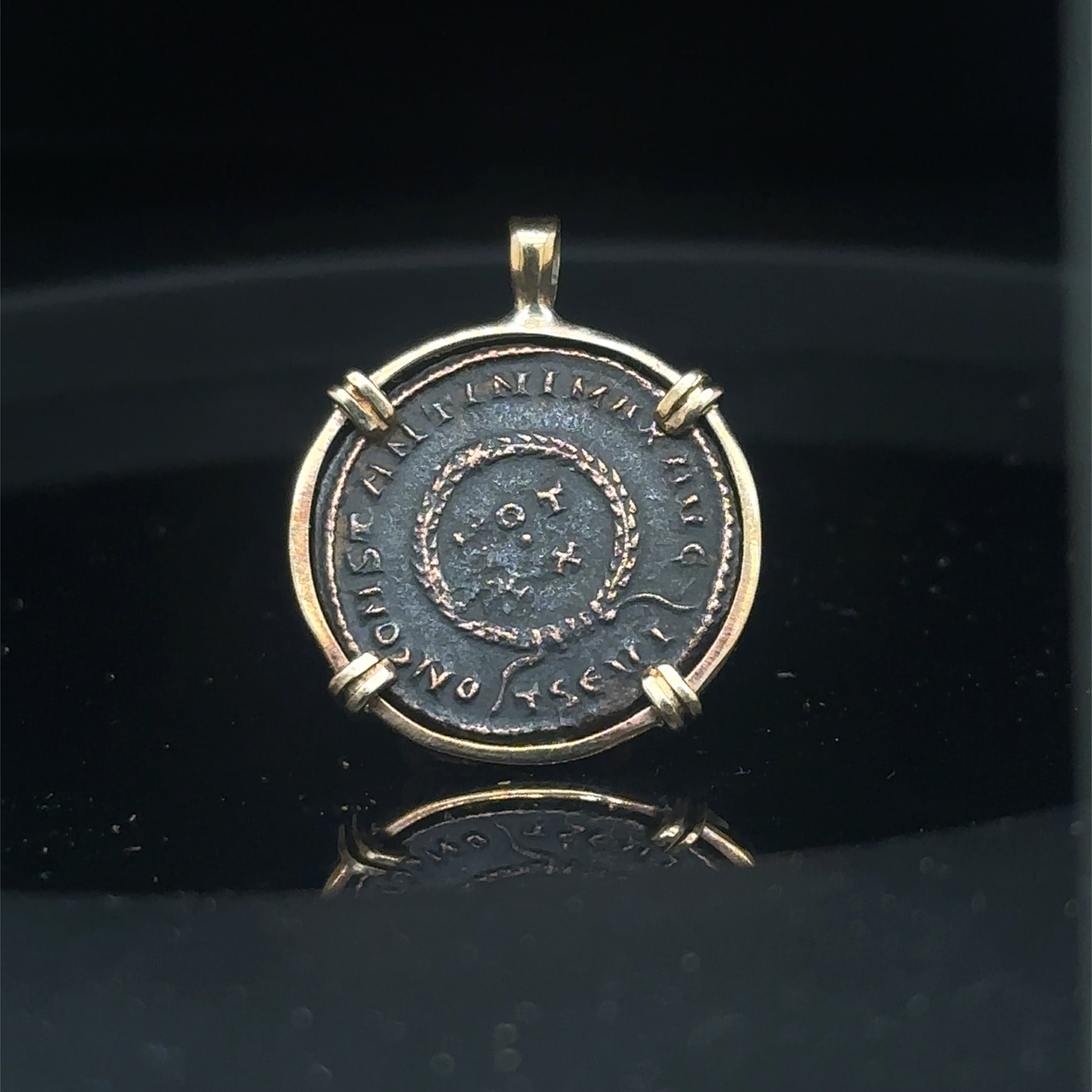 Ancient Roman Constantine The Great coin in 14k yellow gold filled pendant