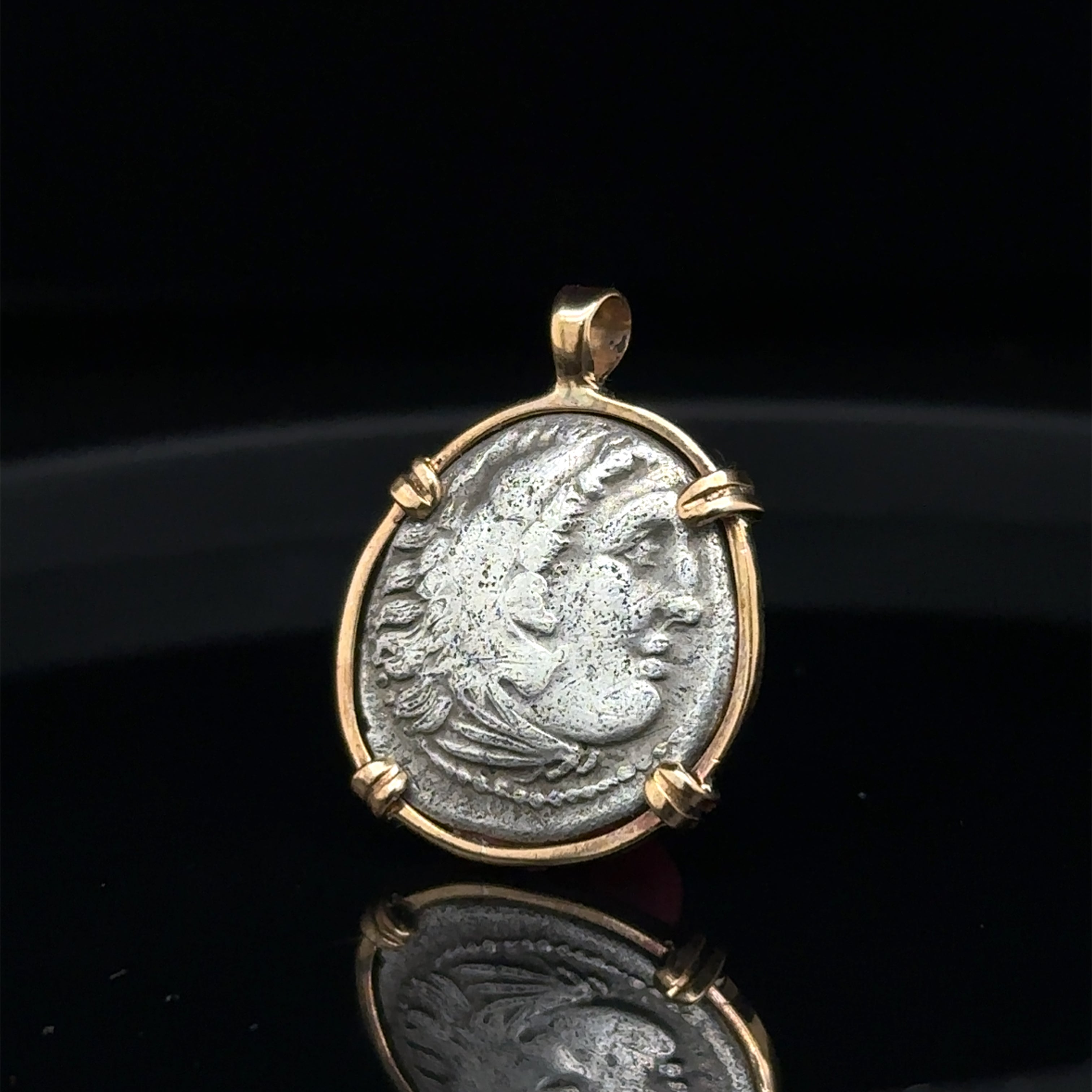 Ancient Greek Alexander the Great Drachm in 14k yellow gold filled Pendant