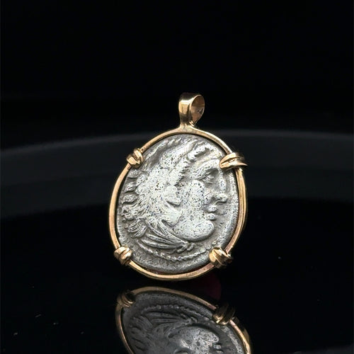 Ancient Greek Alexander the Great Drachm in 14k yellow gold filled Pendant
