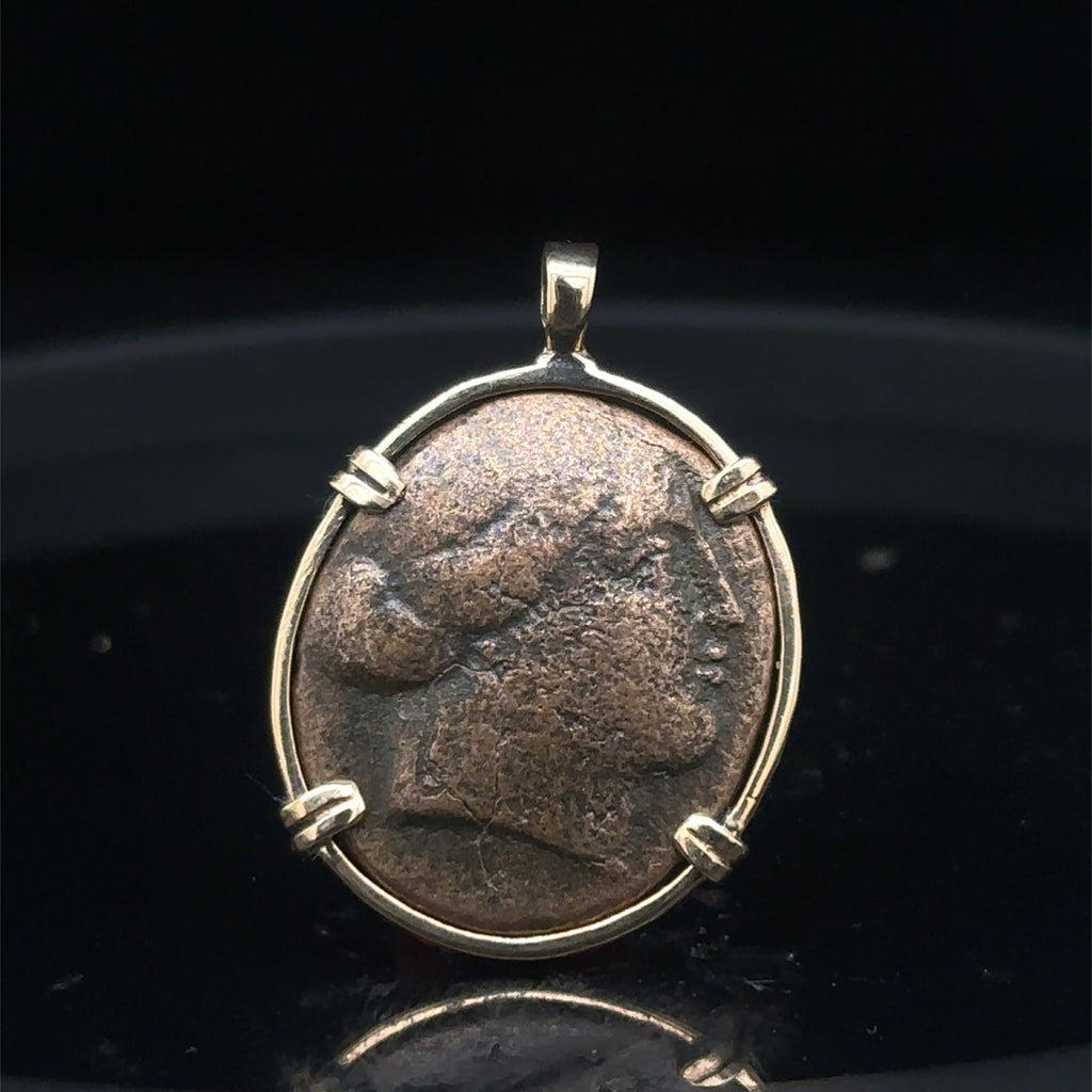 Ancient Greek Amazonian warrior and Horse coin in 14k yellow gold filled pendant