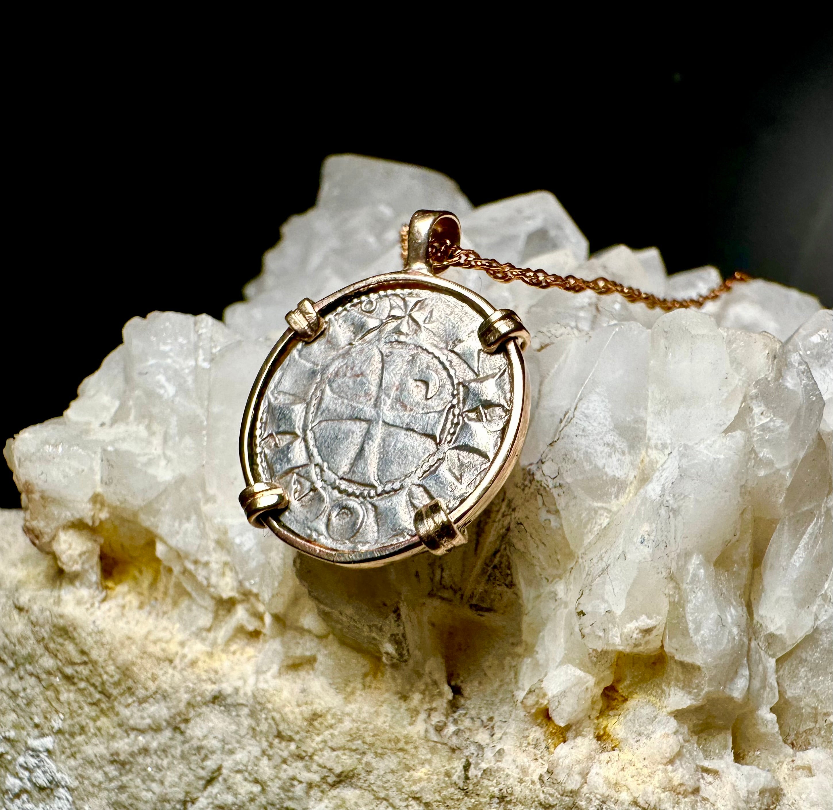 12th century Templar Christian Crusader Coin in 14k yellow gold filled pendant