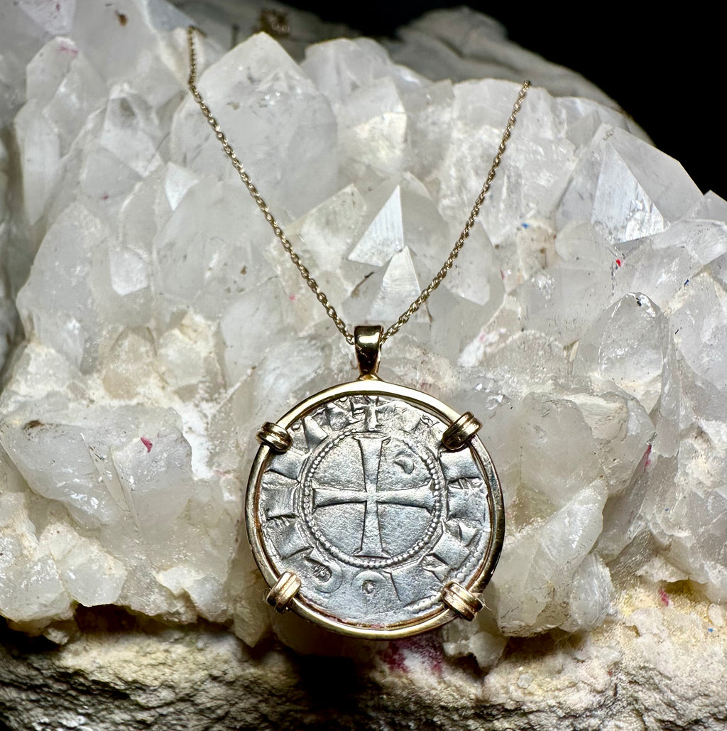 Medieval 12th century Templar Christian Crusader Coin in 14k yellow gold filled pendant