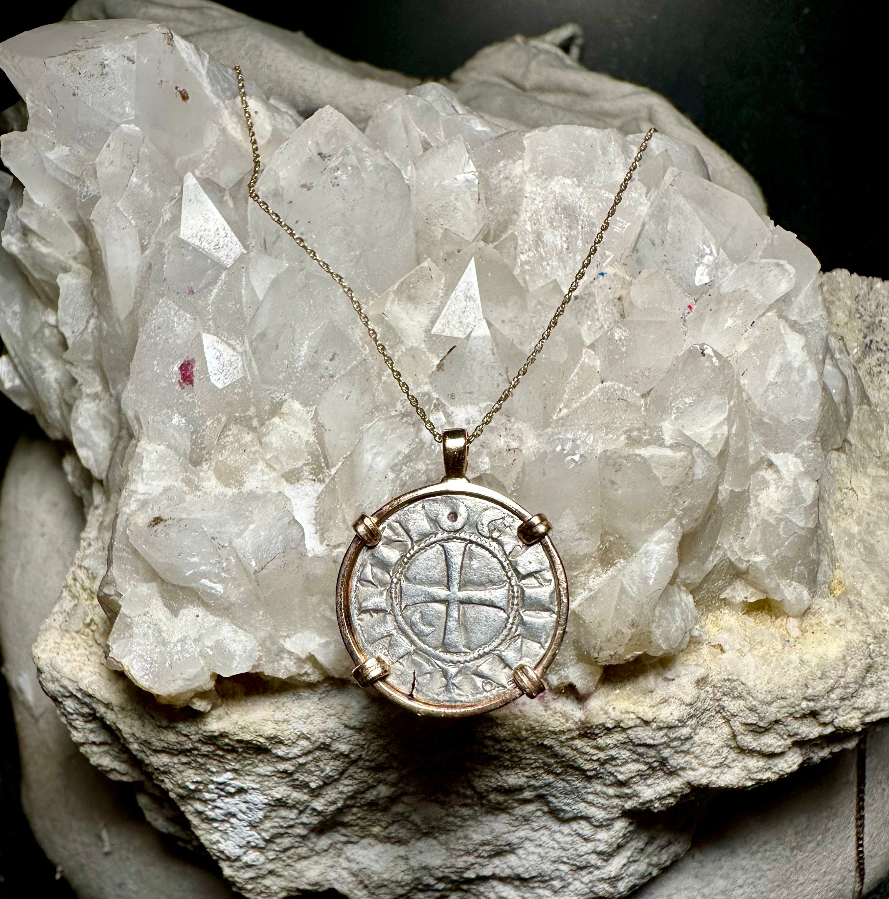 12th century Templar Christian Crusader Coin in 14k yellow gold filled pendant