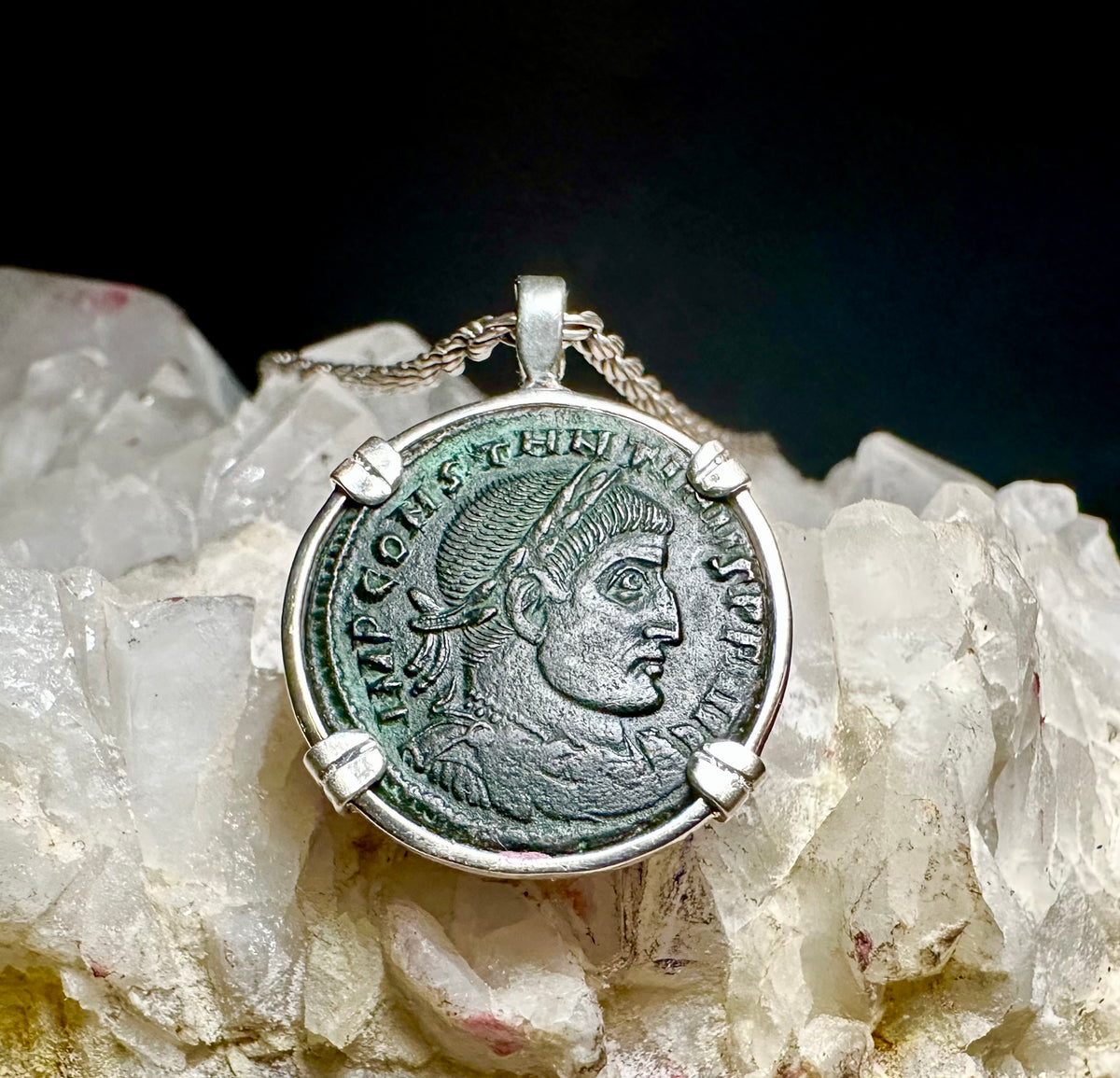 Ancient Roman Constantine The Great coin in sterling silver pendant