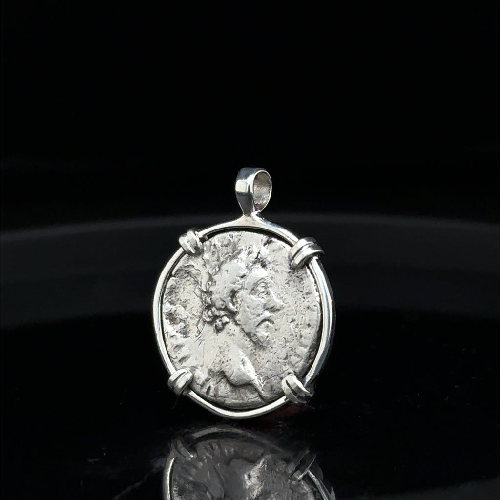 Ancient Roman Marcus Aurelius Denarius in sterling silver pendant