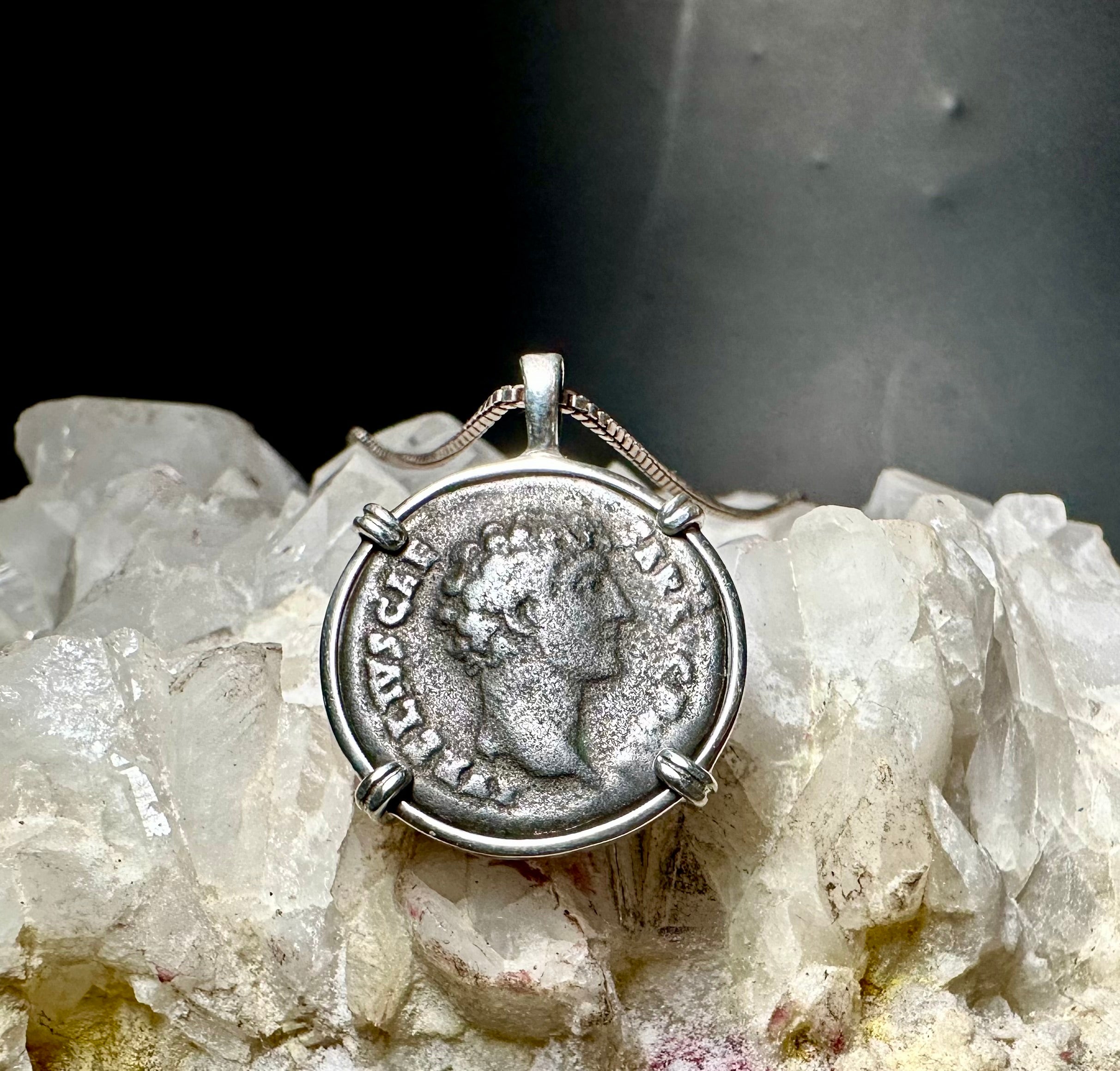 Ancient Roman Marcus Aurelius silver denarius in sterling silver pendant