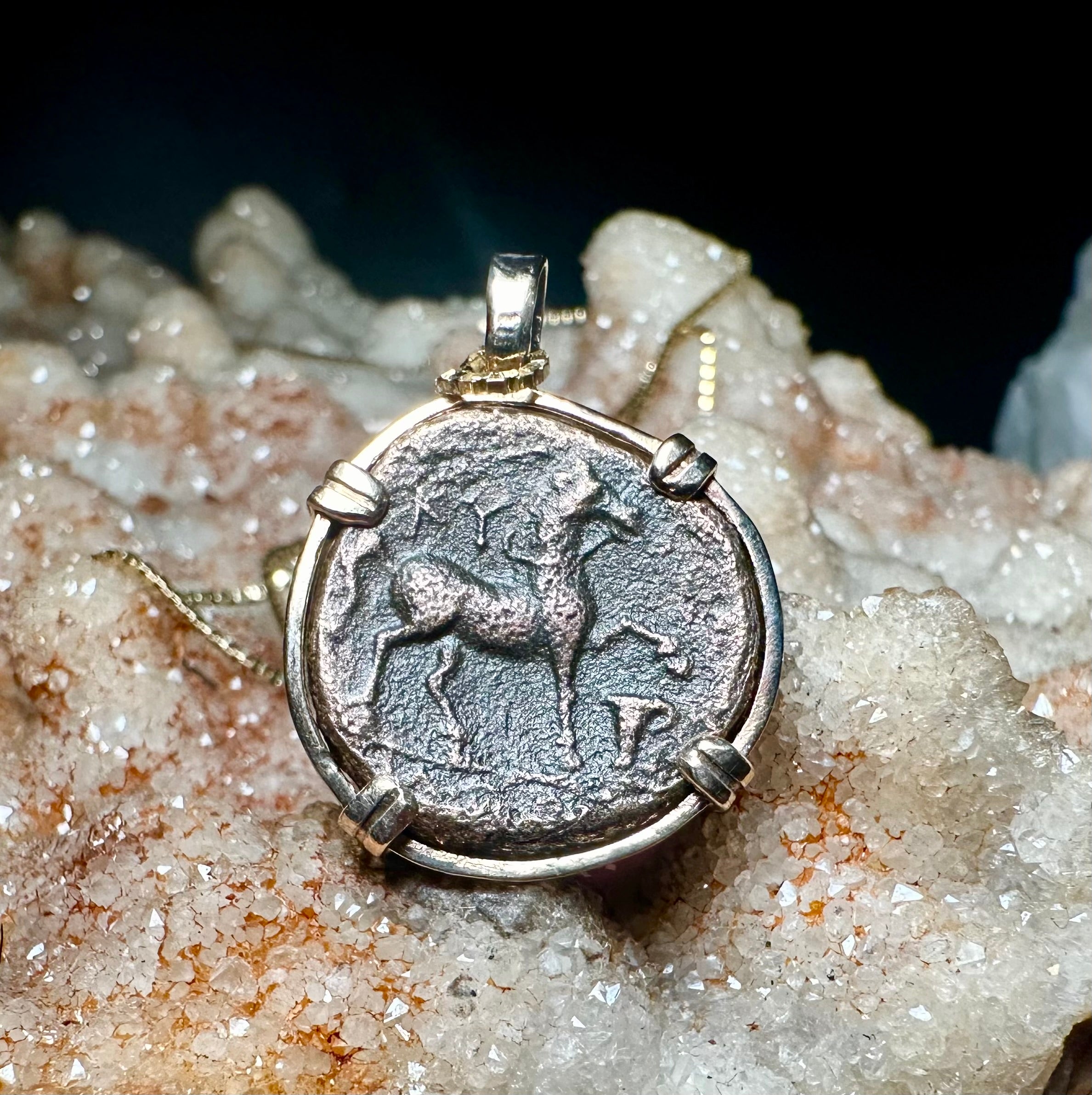 Ancient Greek Horse coin in 14k yellow gold filled pendant