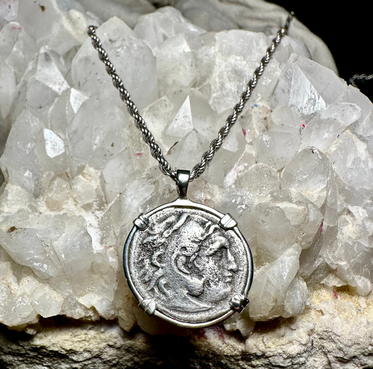 Ancient Greek Alexander the Great silver Drachm in sterling silver pendant