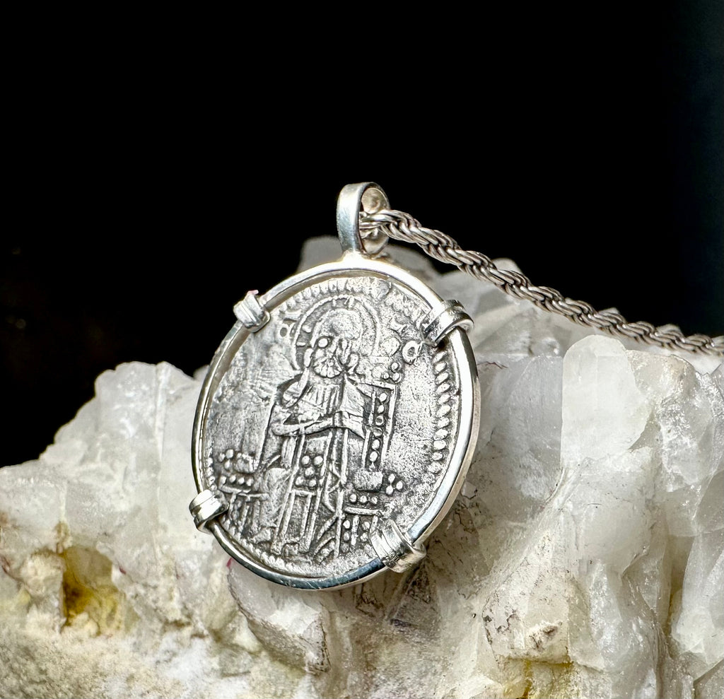 Medieval Jesus Christ and St Mark Italian silver coin in sterling silver