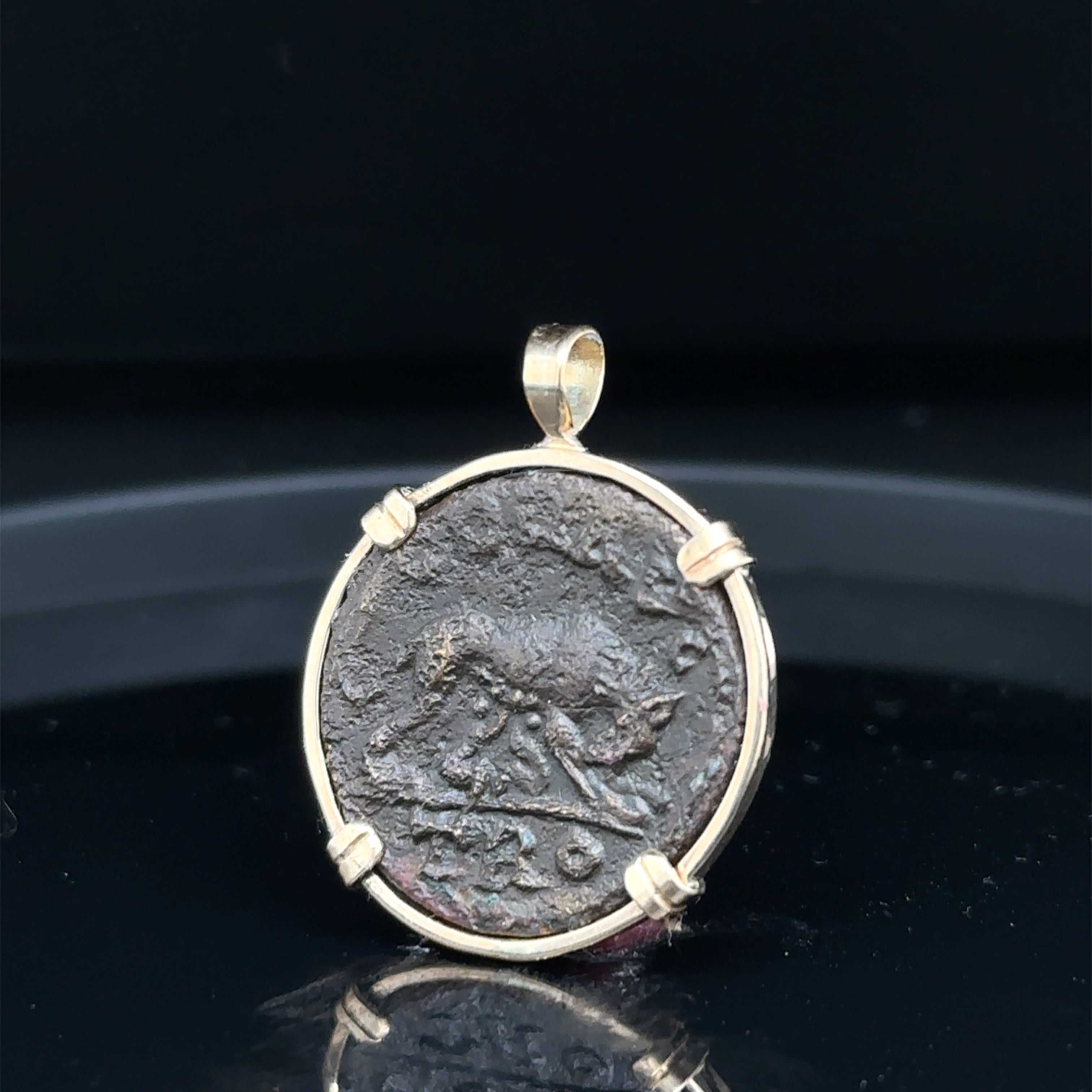 Ancient Roman 3rd century She Wolf Coin in 14k yellow gold filled pendant