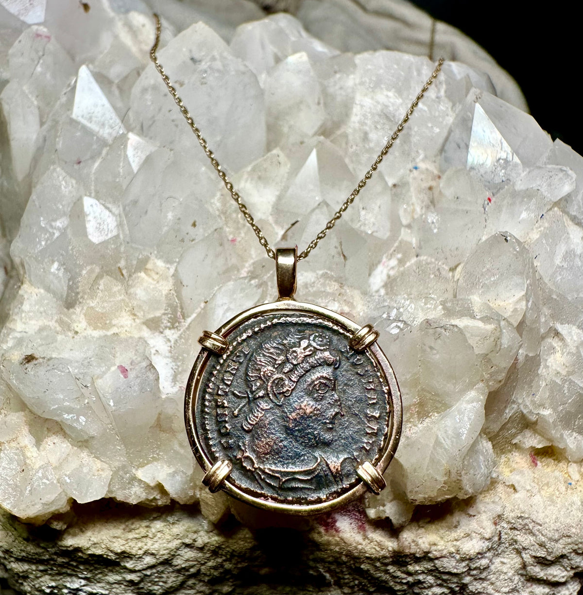 Ancient Roman Constantine The Great Coin in 14k Yellow Gold Filled Pendant