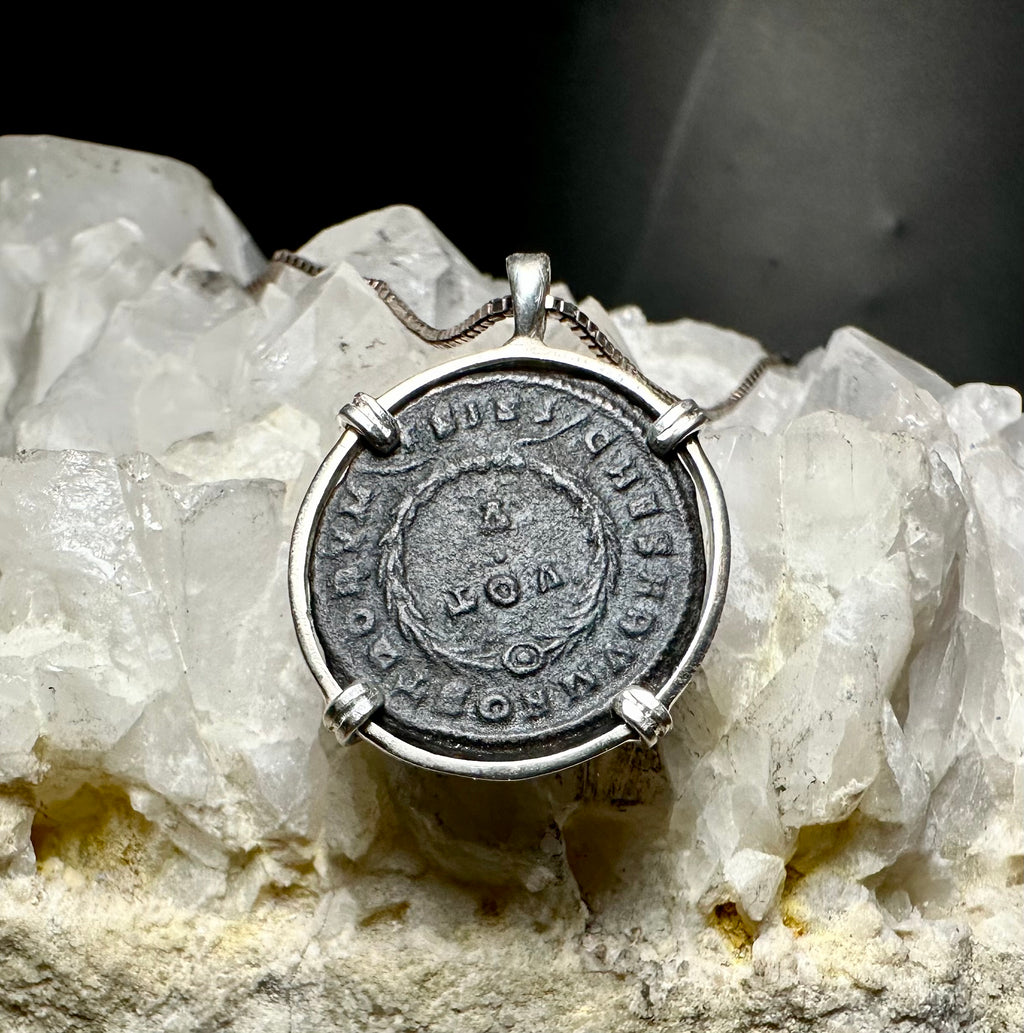Genuine Constantine Ancient Roman Coin in Sterling Silver Pendant