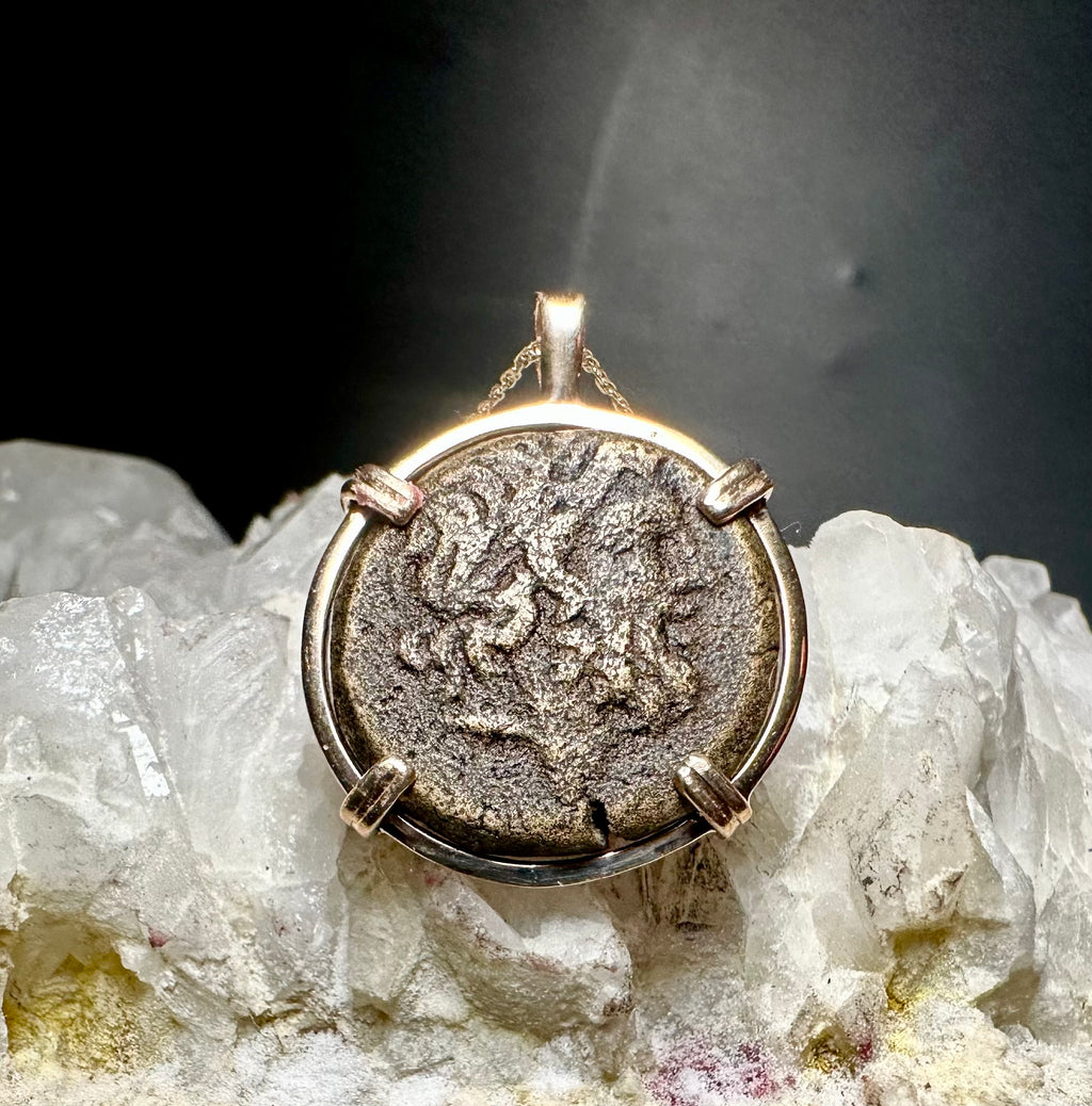 Ancient Greek Zeus and Eagle coin in 14k yellow gold filled pendant