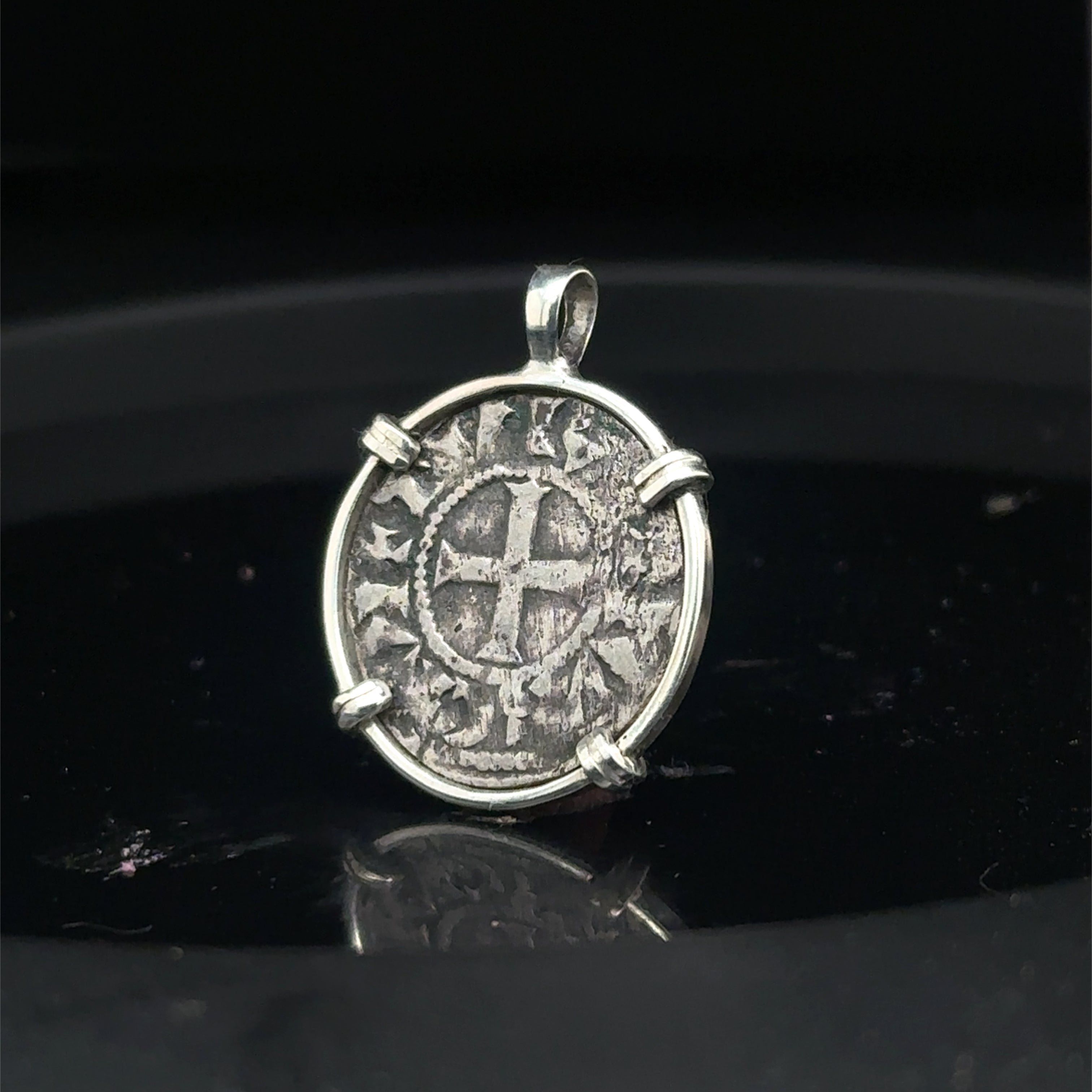 12th century French Christian crusader coin in sterling silver