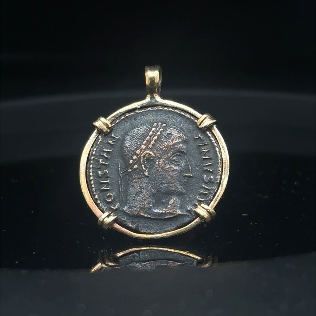 Ancient Roman Constantine The Great coin in 14k yellow gold filled pendant