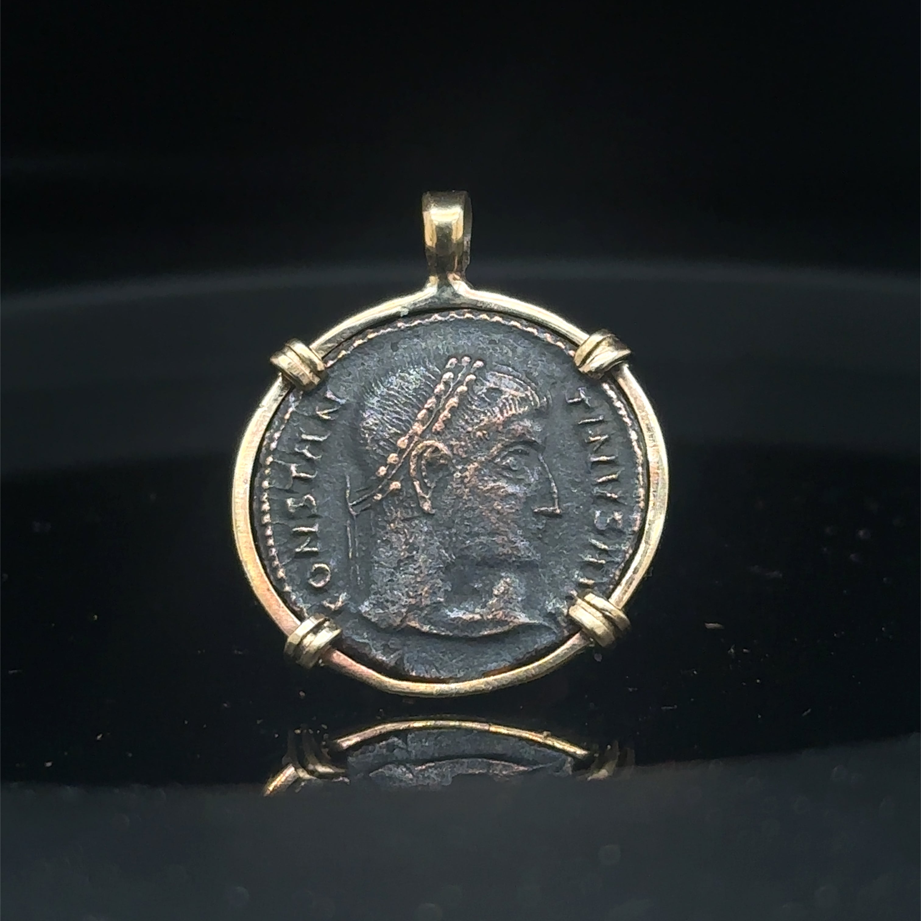 Ancient Roman Constantine The Great coin in 14k yellow gold filled pendant