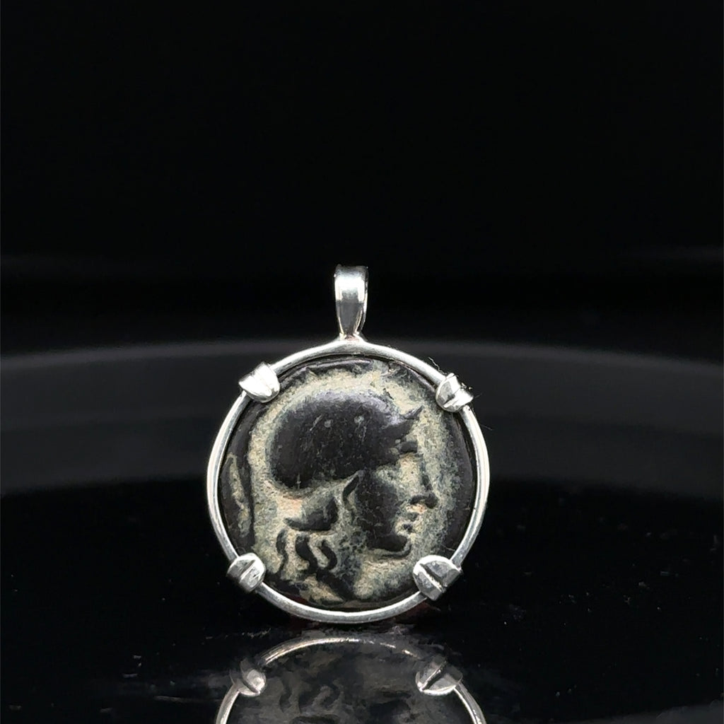 Ancient Greek Athena and Lion coin in sterling silver Pendant
