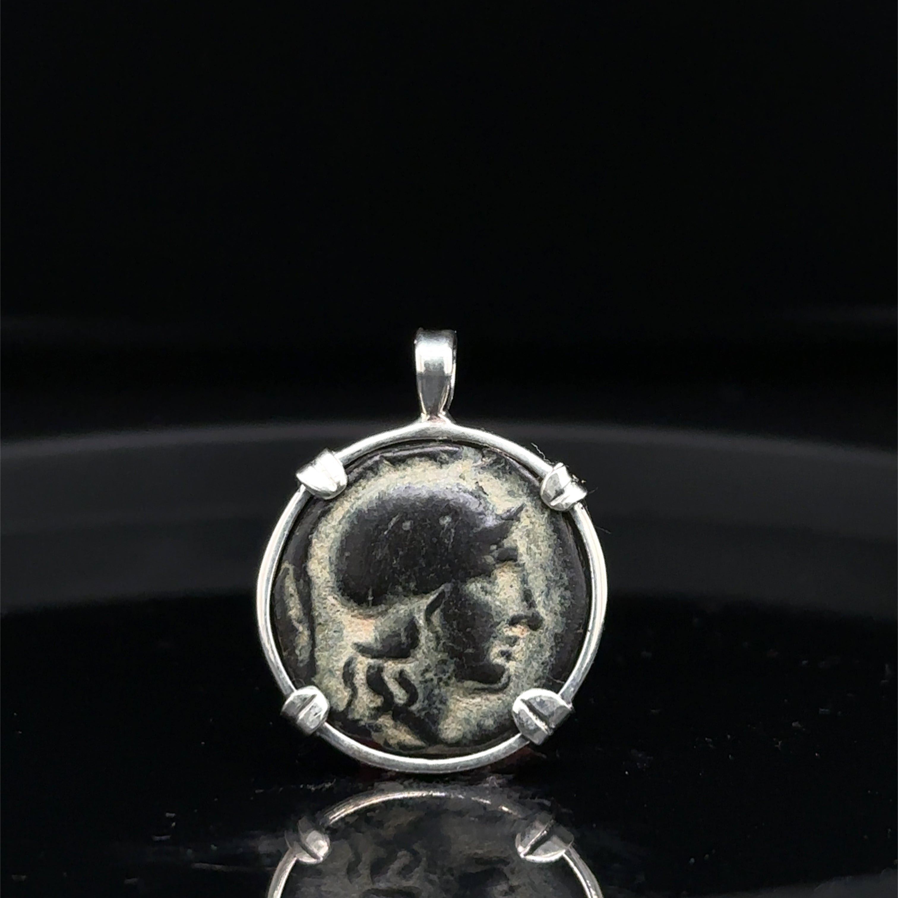 Ancient Greek Athena and Lion coin in sterling silver Pendant
