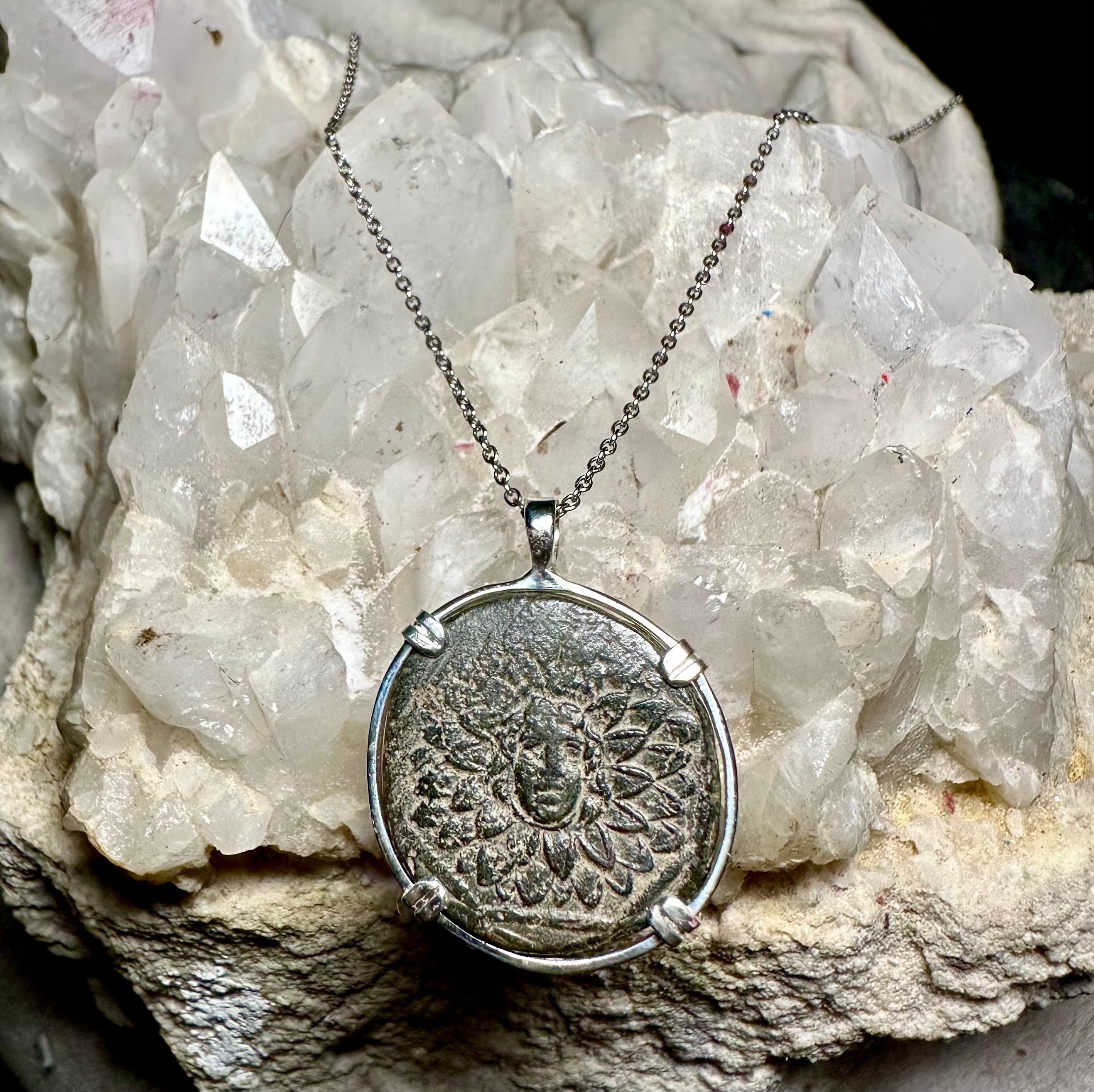 Ancient Greek Medusa and Nike in Sterling silver pendant