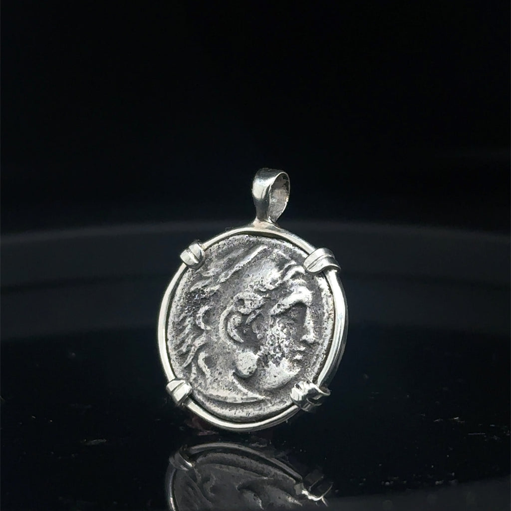 Ancient Greek Alexander the Great silver Drachm in sterling silver pendant