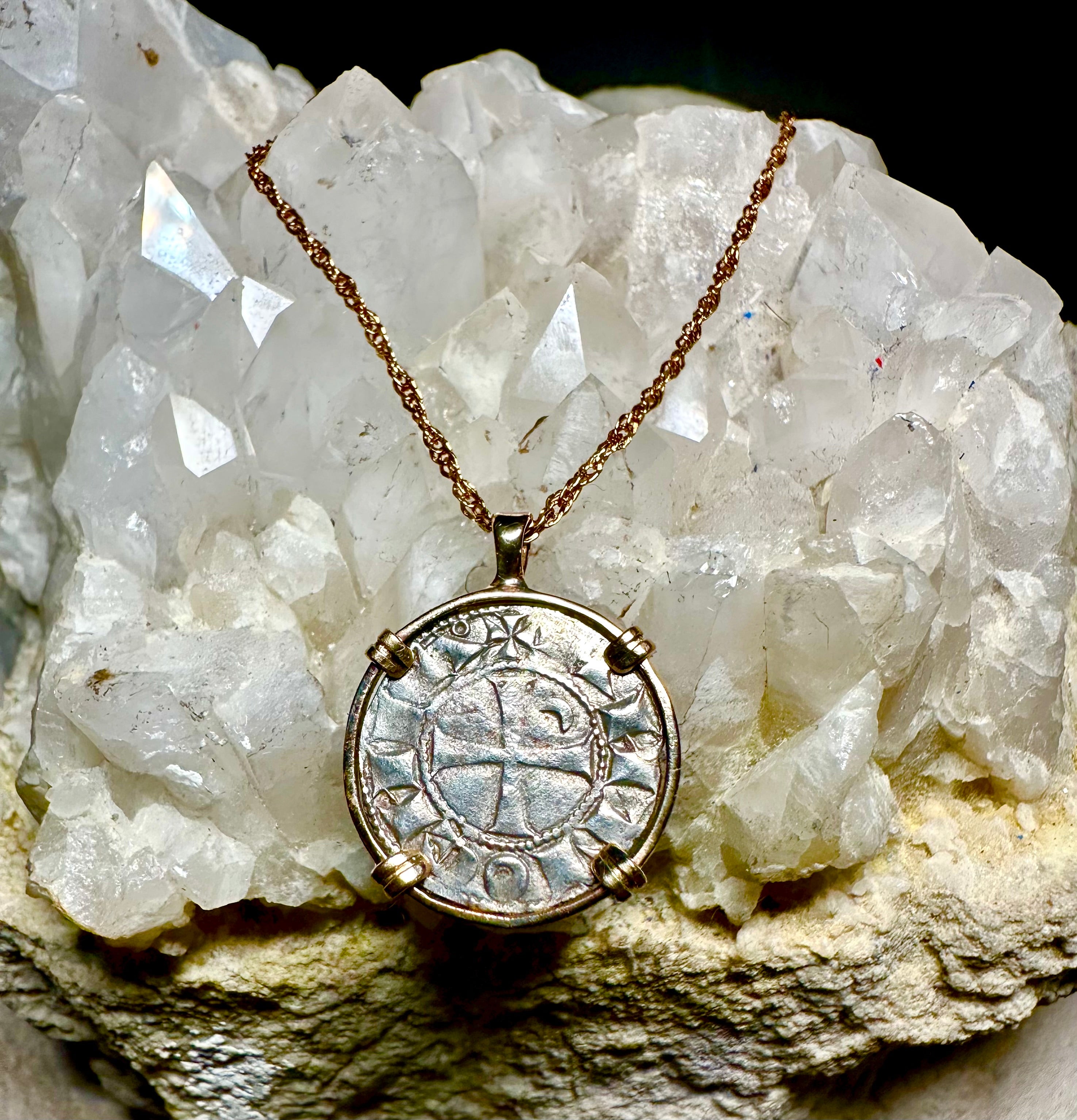 12th century Templar Christian Crusader Coin in 14k yellow gold filled pendant