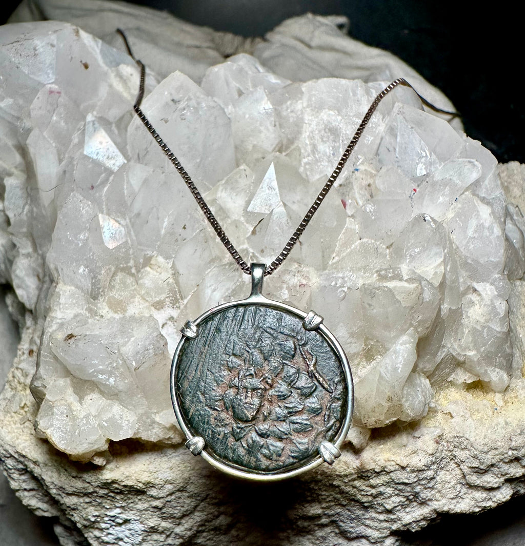 Ancient Greek Medusa and Nike coin in sterling silver pendant
