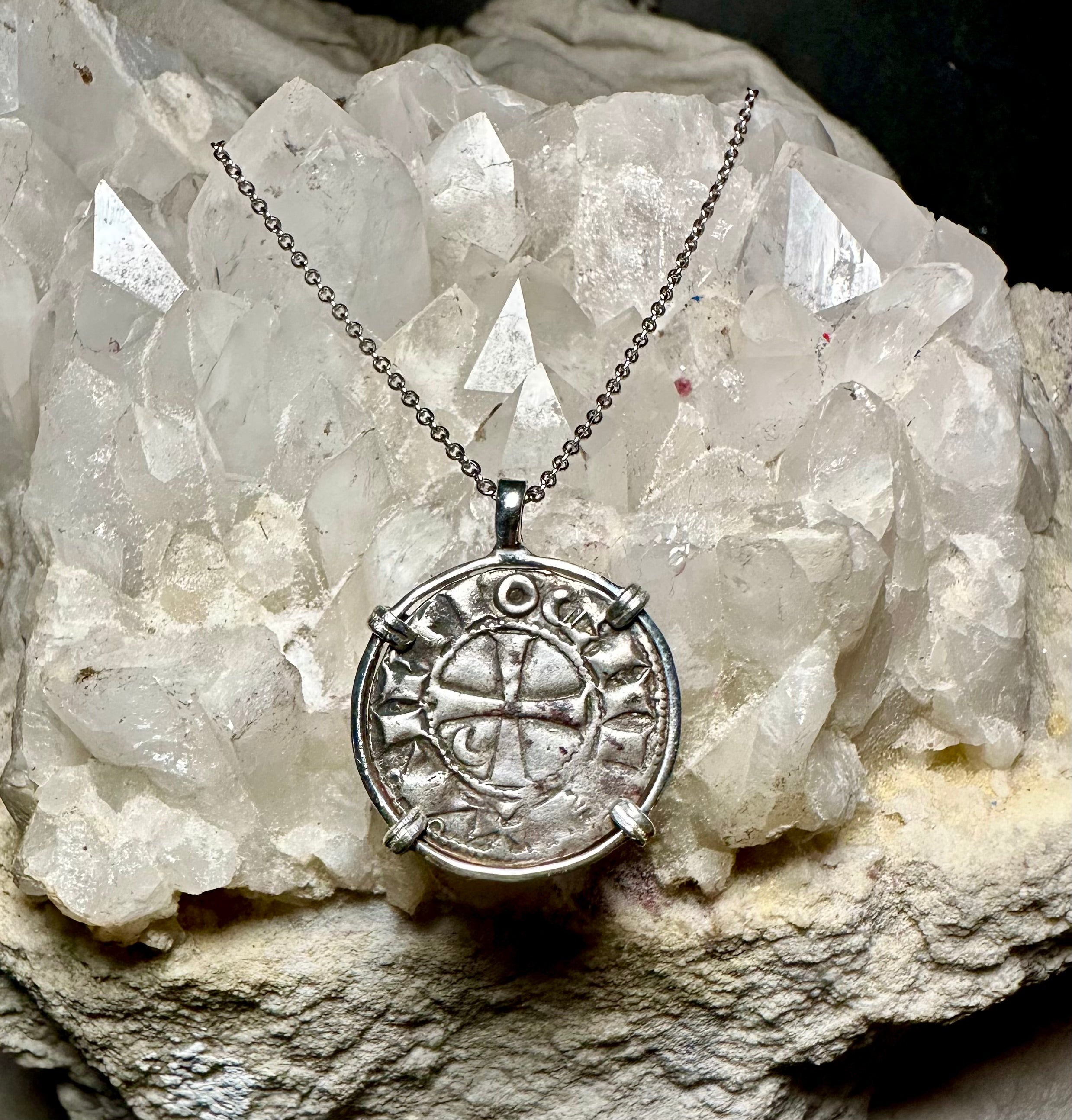 12th century Templar Christian Crusades coin in Sterling Silver Pendant