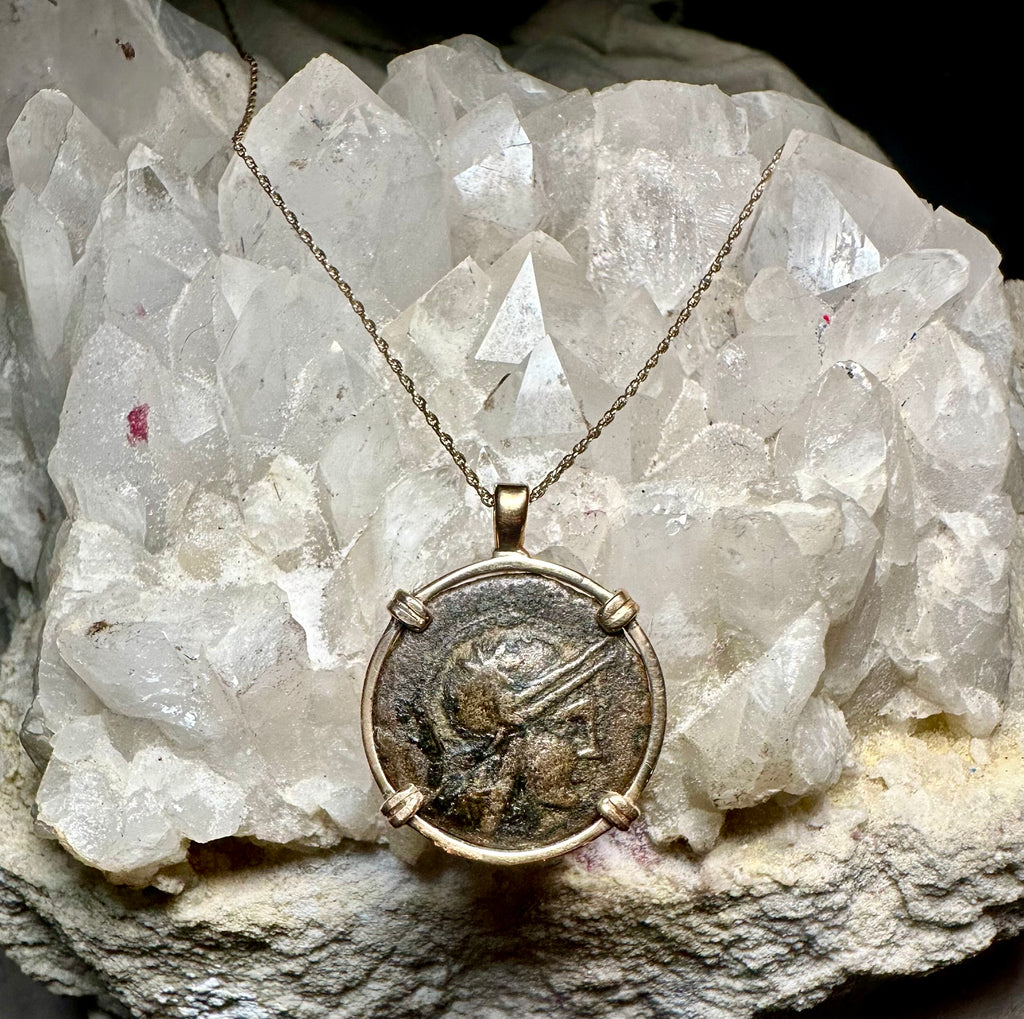 Ancient Greek Athena and Owl coin in 14k yellow gold filled pendant