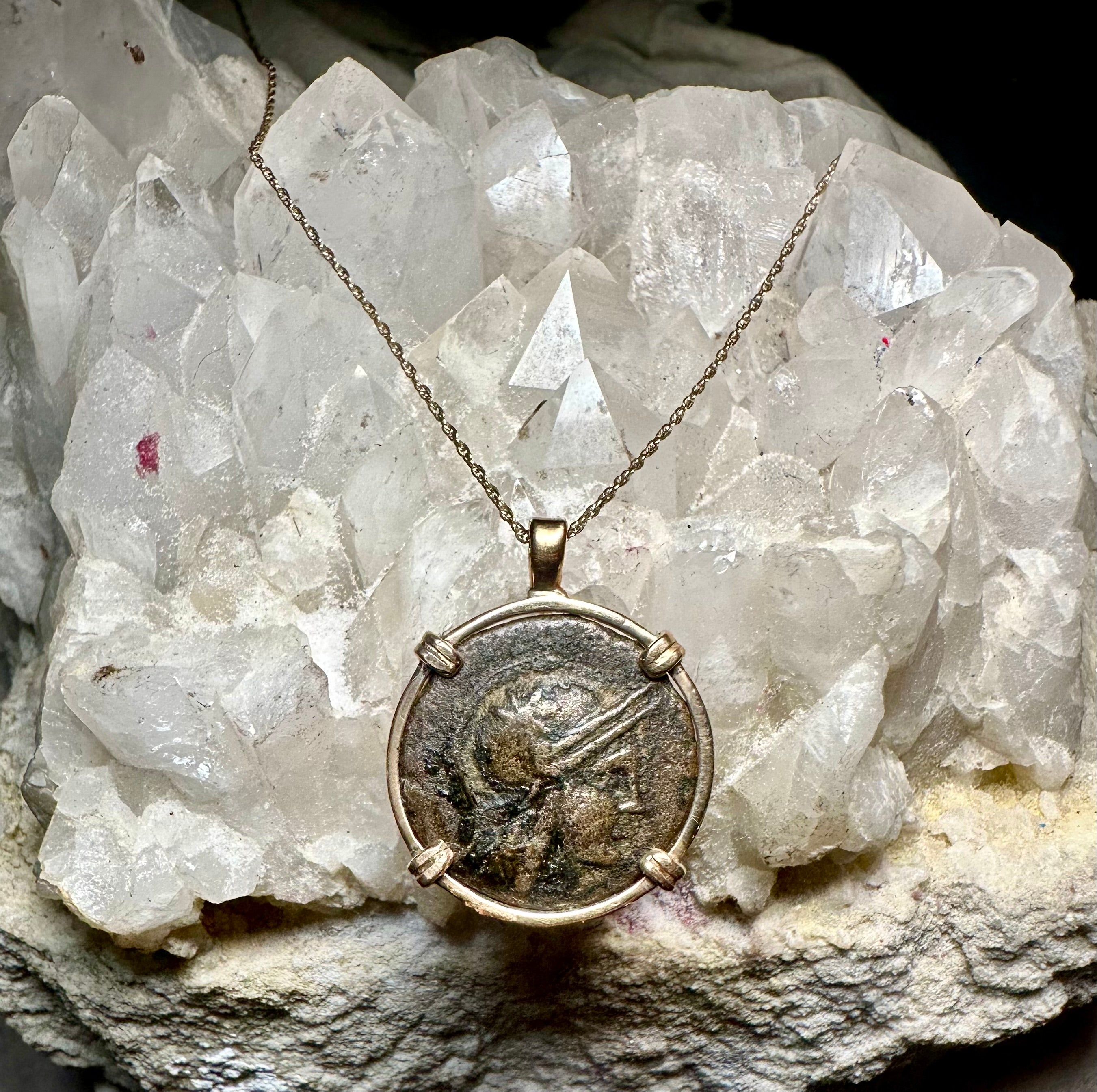 Ancient Greek Athena and Owl coin in 14k yellow gold filled pendant