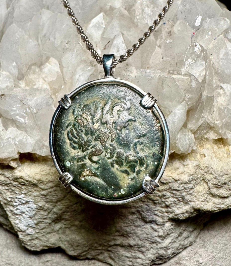 Large Ancient Greek Zeus and Eagle Coin in sterling silver pendant