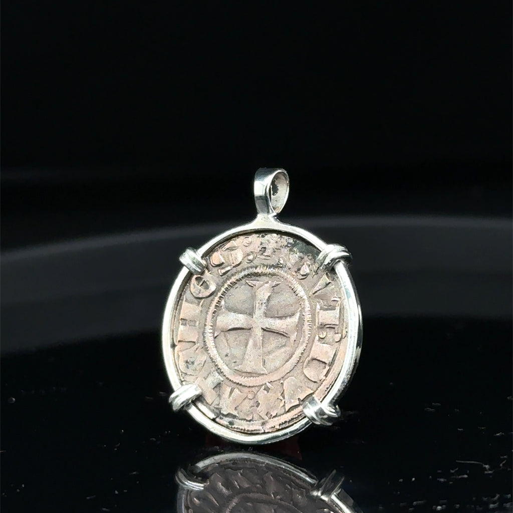 Medieval 13th century Christian Crusader Coin in sterling silver pendant