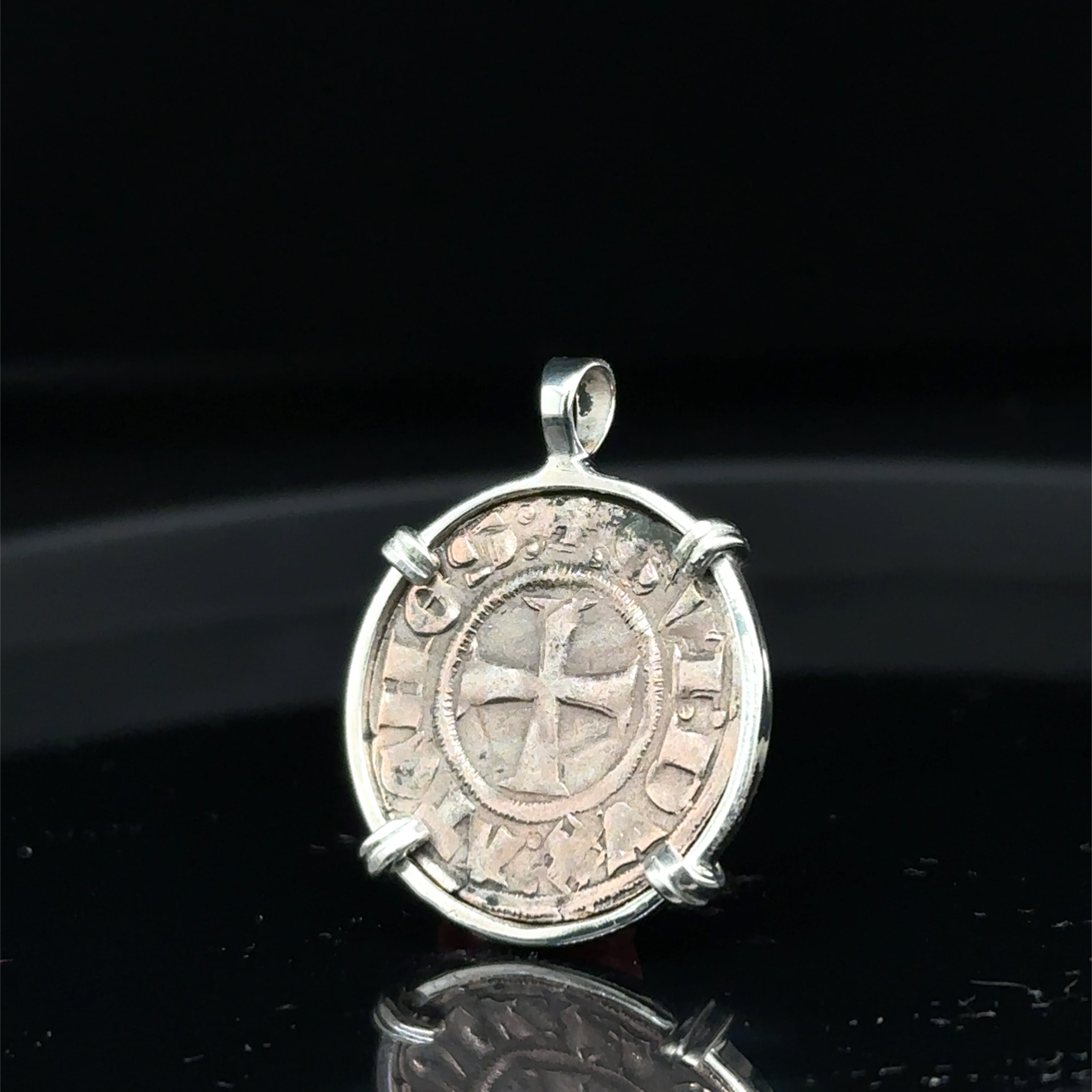 Medieval 13th century Christian Crusader Coin in sterling silver pendant