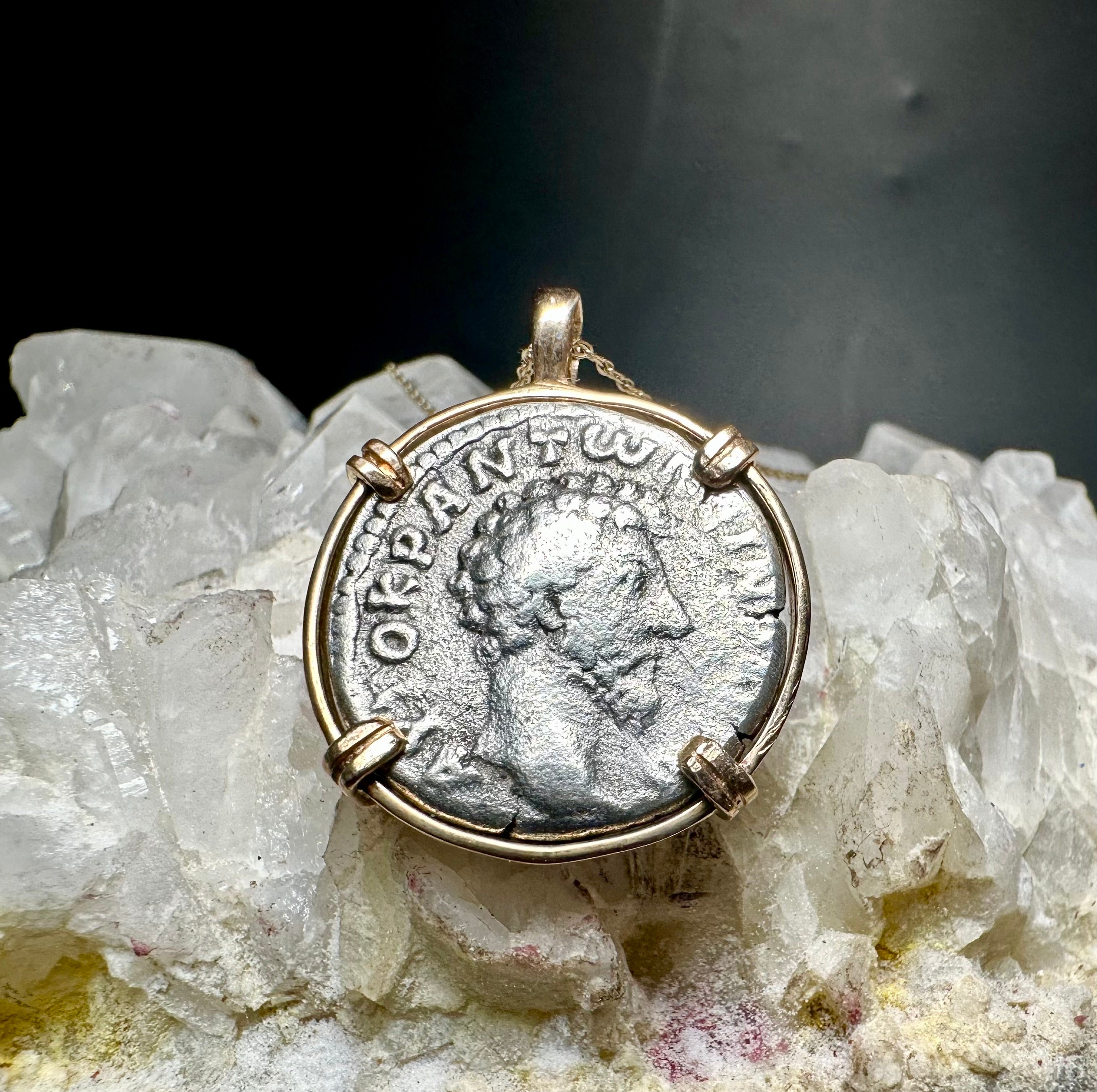 Marcus Aurelius silver Didrachm in 14k yellow gold filled pendant