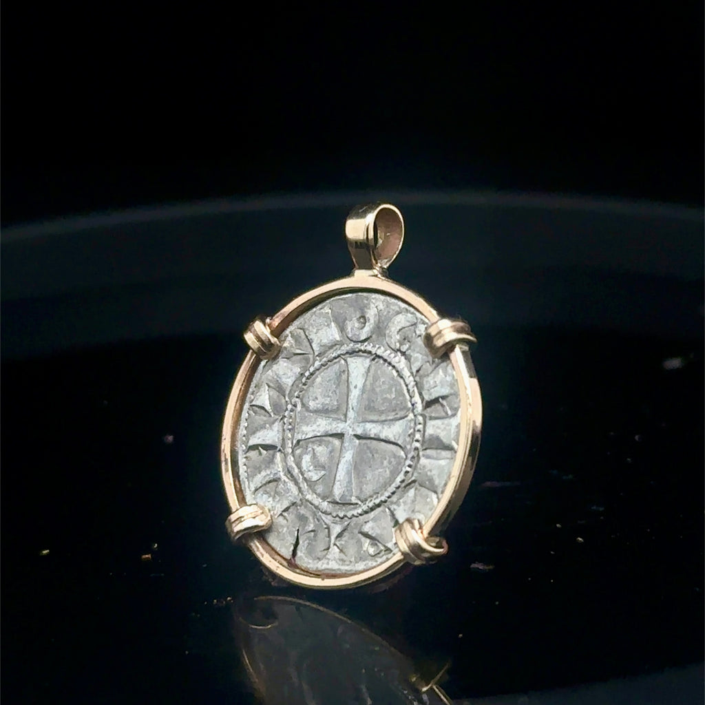 12th century Templar Christian Crusader Coin in 14k yellow gold filled pendant