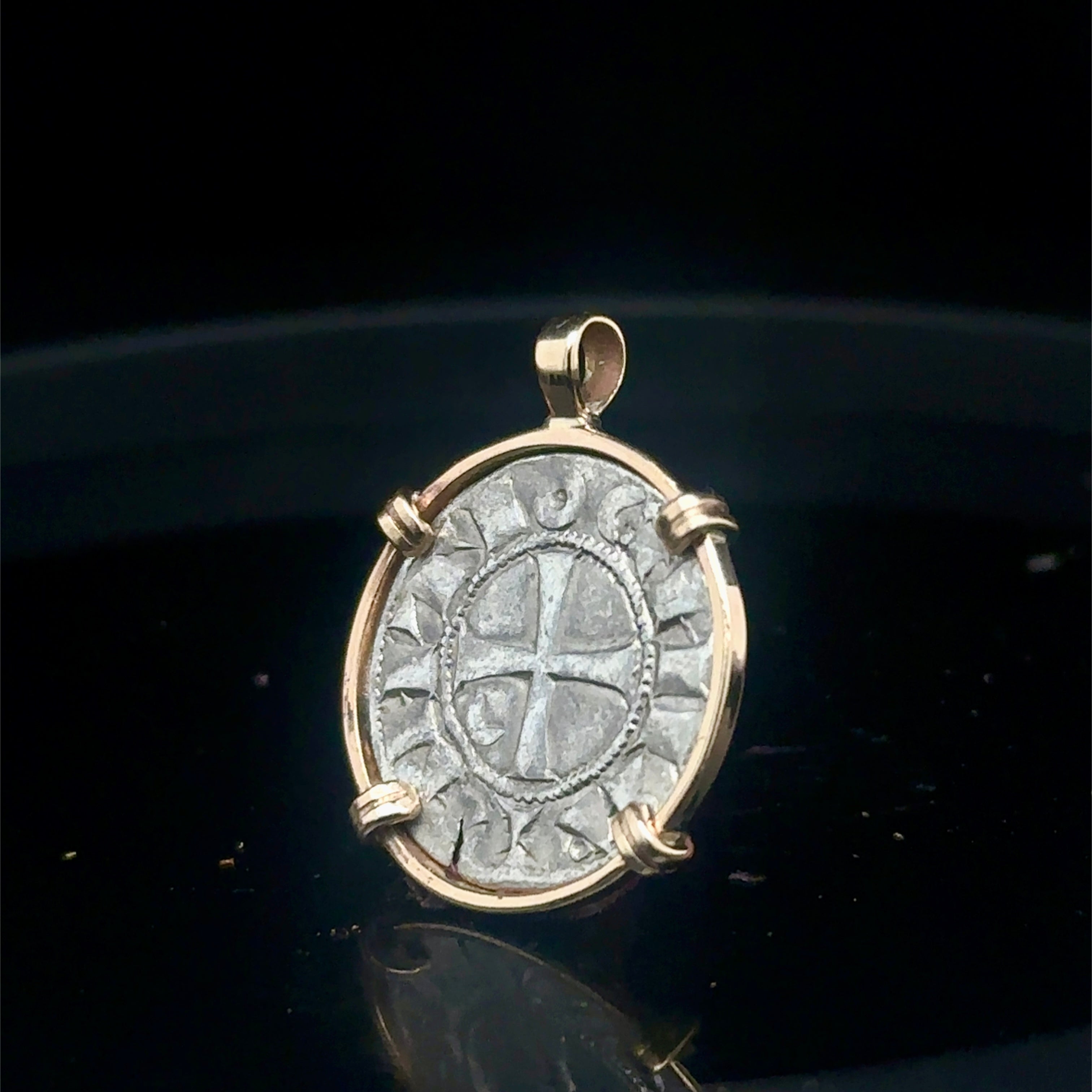 12th century Templar Christian Crusader Coin in 14k yellow gold filled pendant