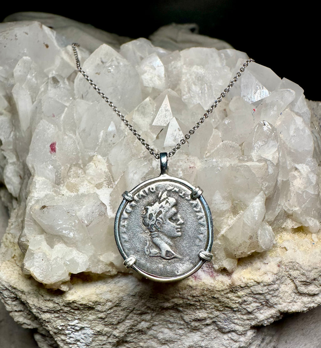 Roman Emperor Augustus silver denarius in sterling silver pendant