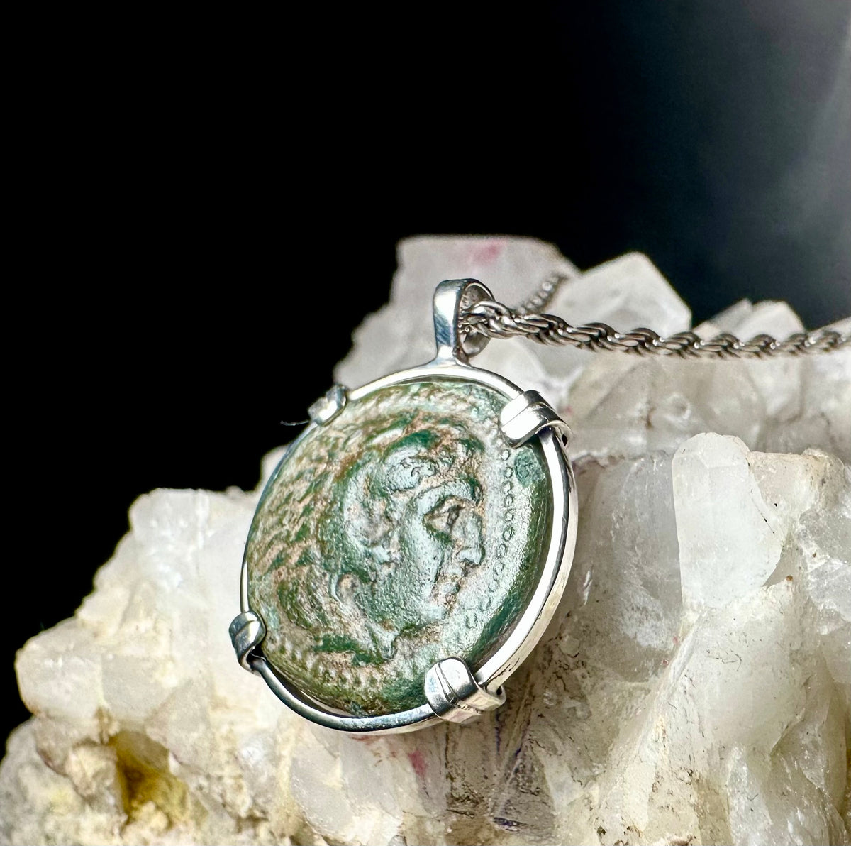 Ancient Greek Alexander The Great coin in sterling silver pendant