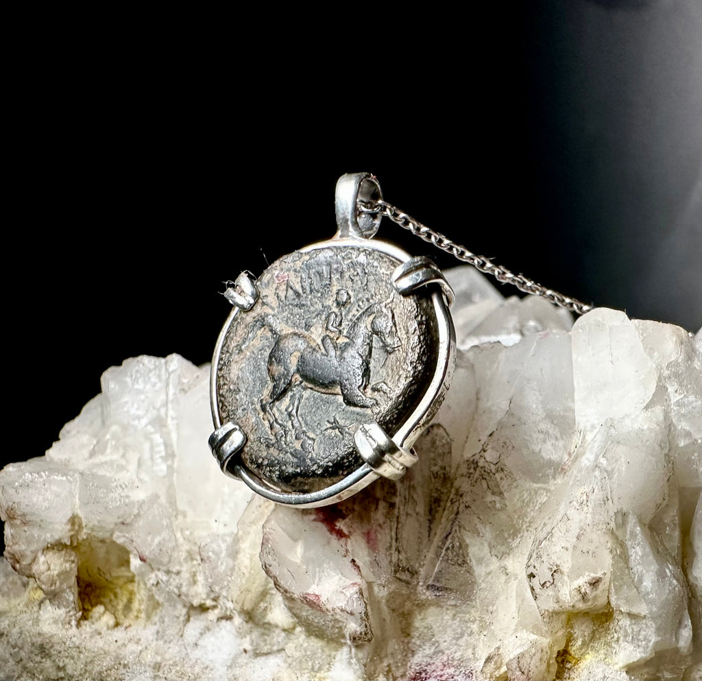 Ancient Greek Philip I coin in sterling silver pendant