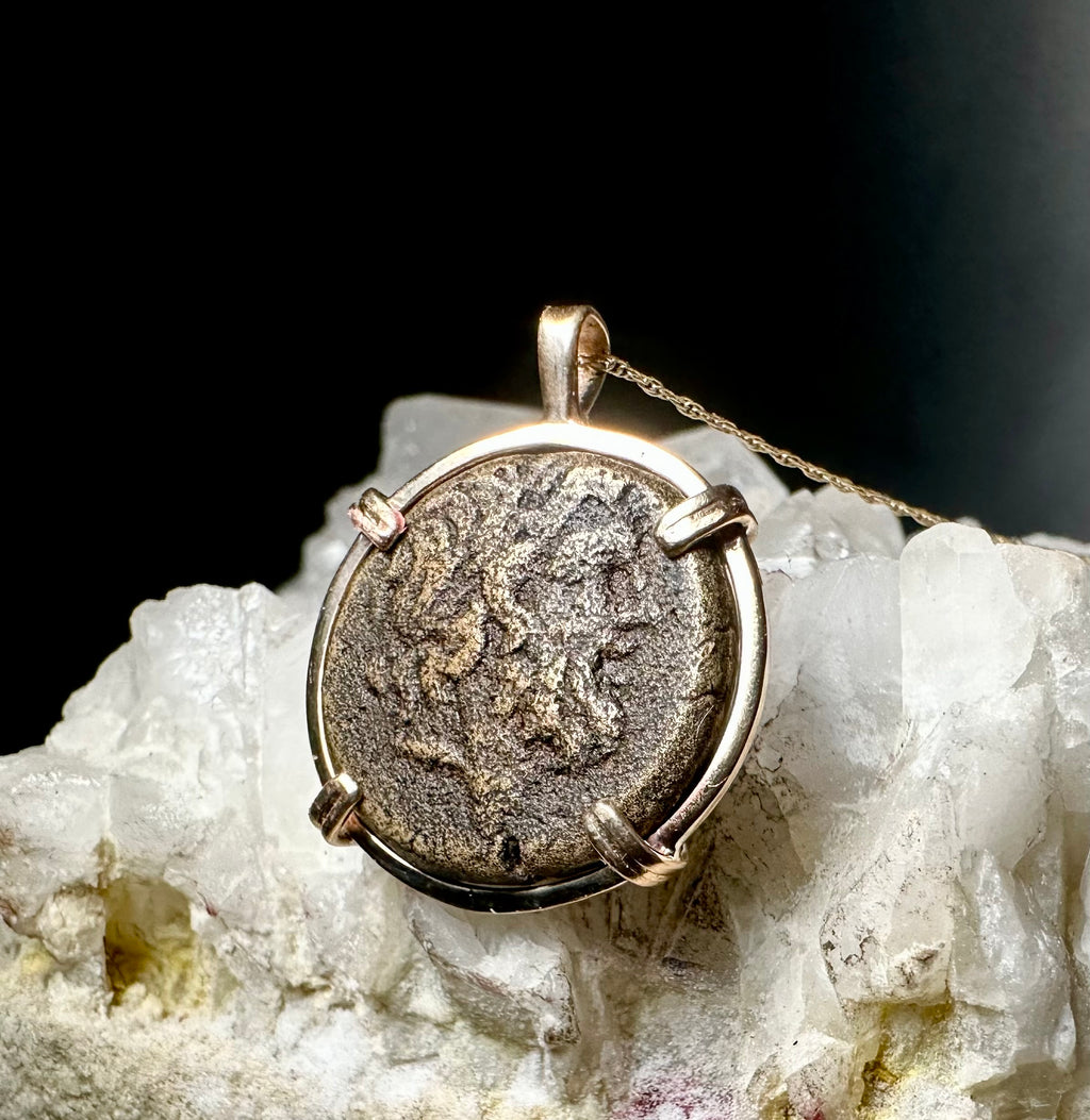 Ancient Greek Zeus and Eagle coin in 14k yellow gold filled pendant