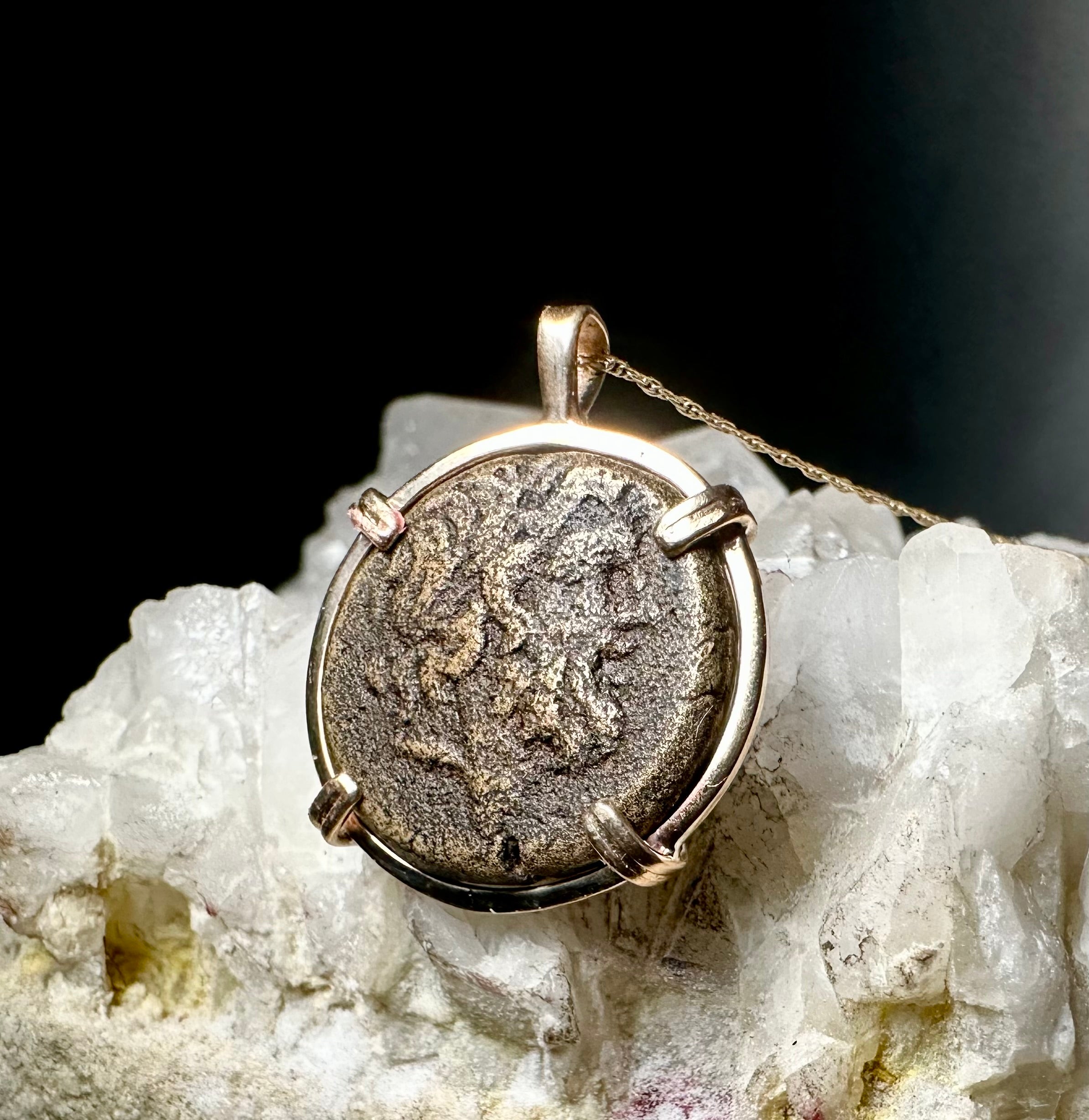 Ancient Greek Zeus and Eagle coin in 14k yellow gold filled pendant