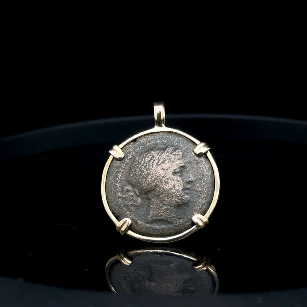 Ancient Greek Persephone and Oak wreath coin in 14k yellow gold filled pendant