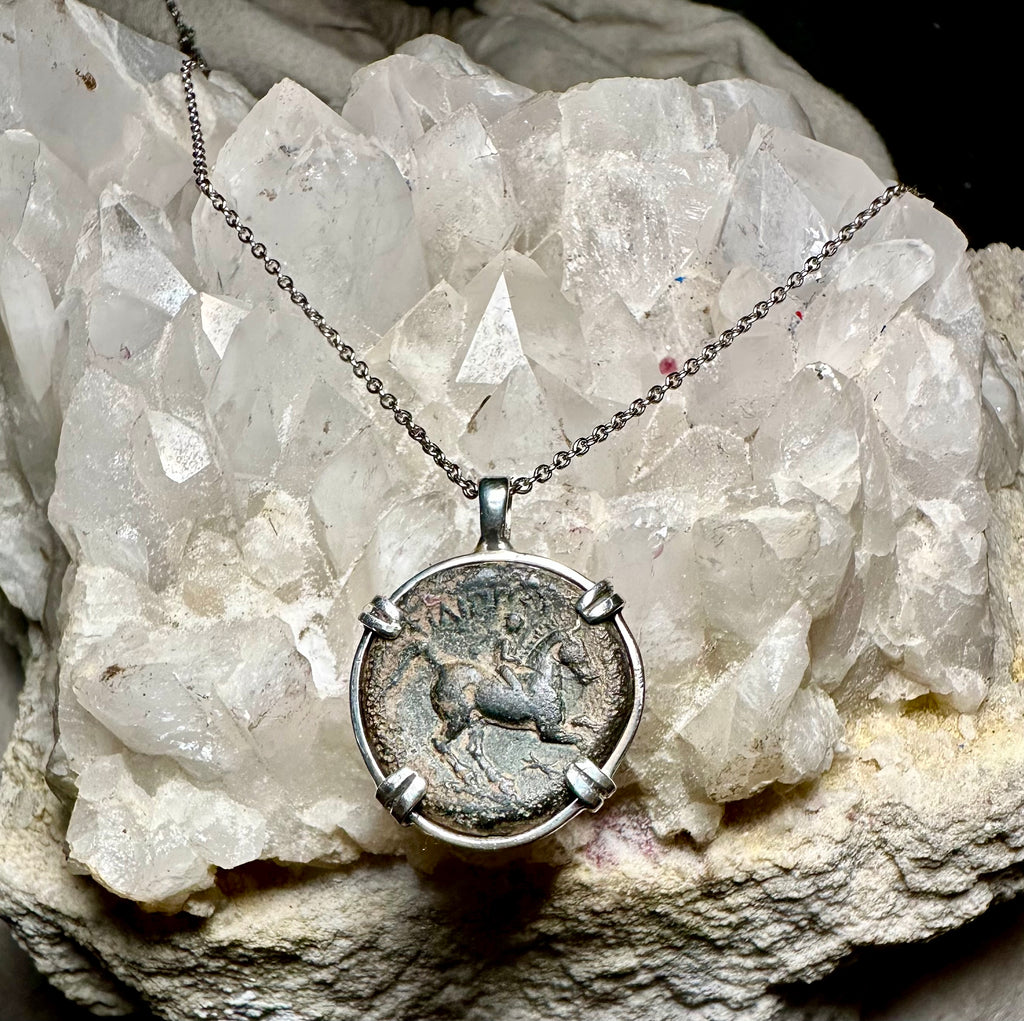 Ancient Greek Philip I coin in sterling silver pendant